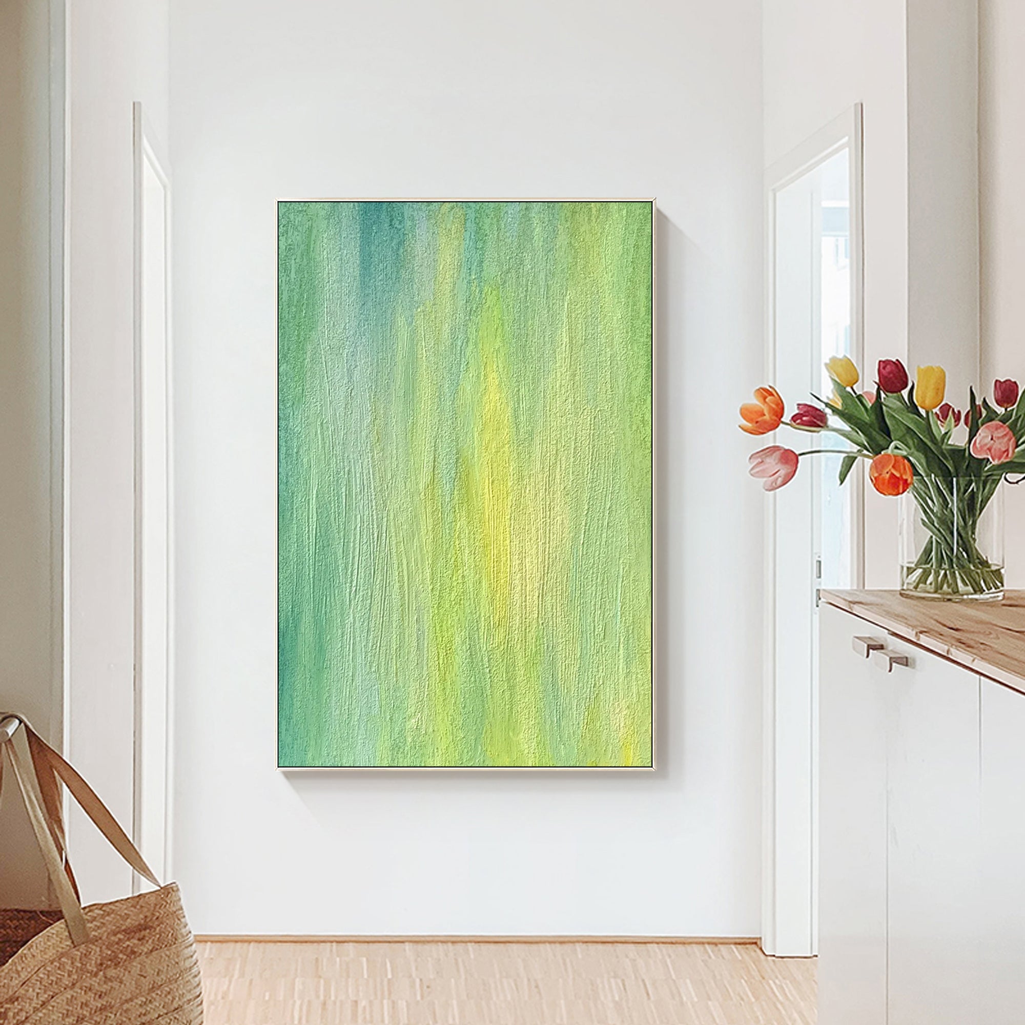 Abstract Green Textured Vertical Wall Art