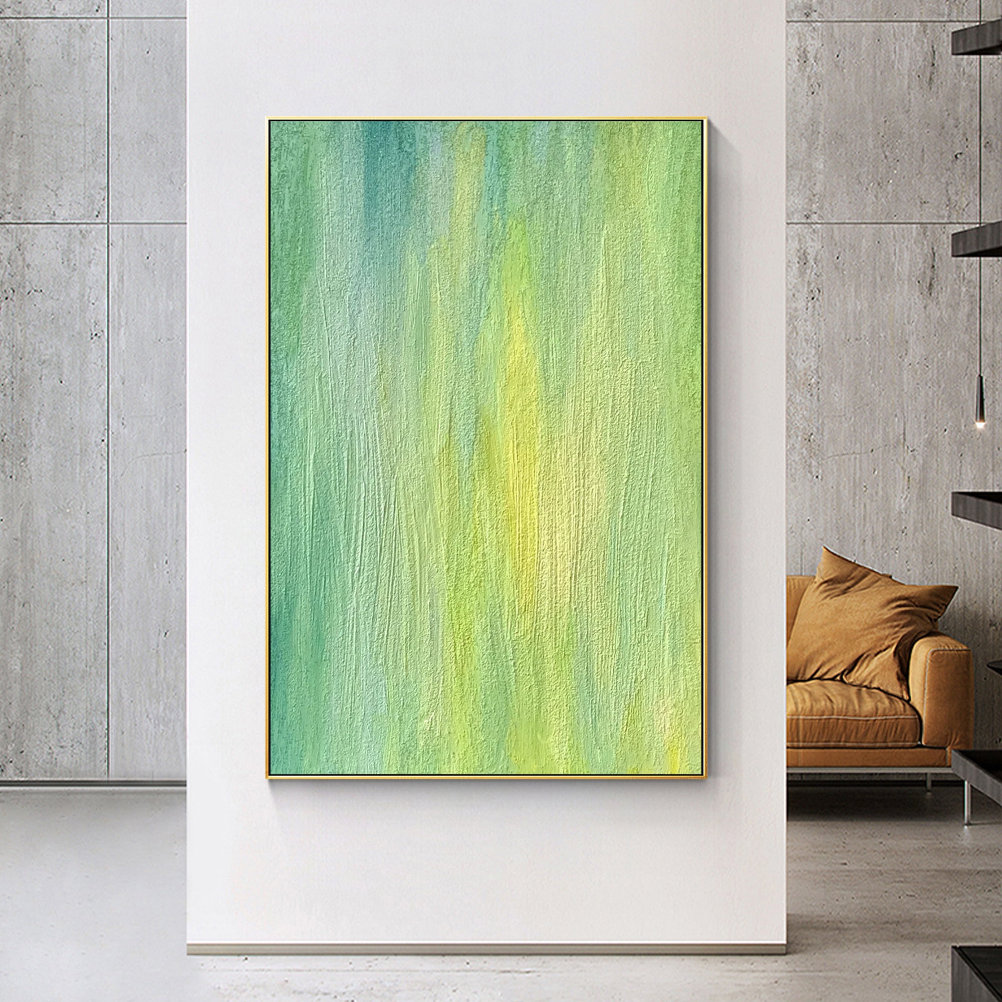 Abstract Green Textured Vertical Wall Art