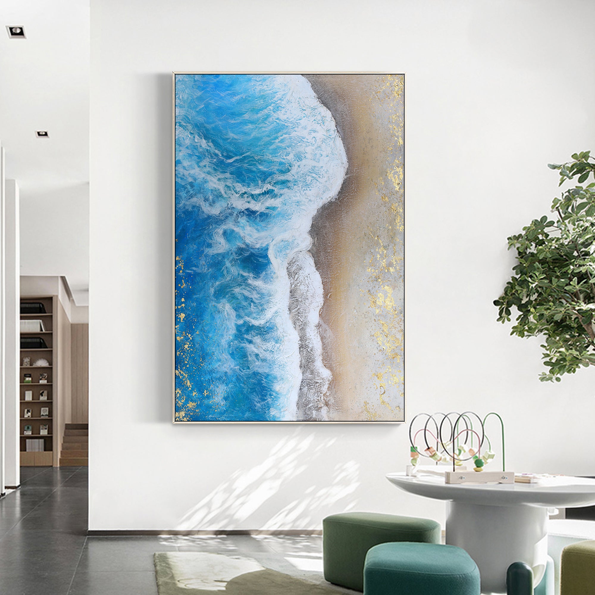 Blue Wall Art Textured Abstract  Ocean Painting