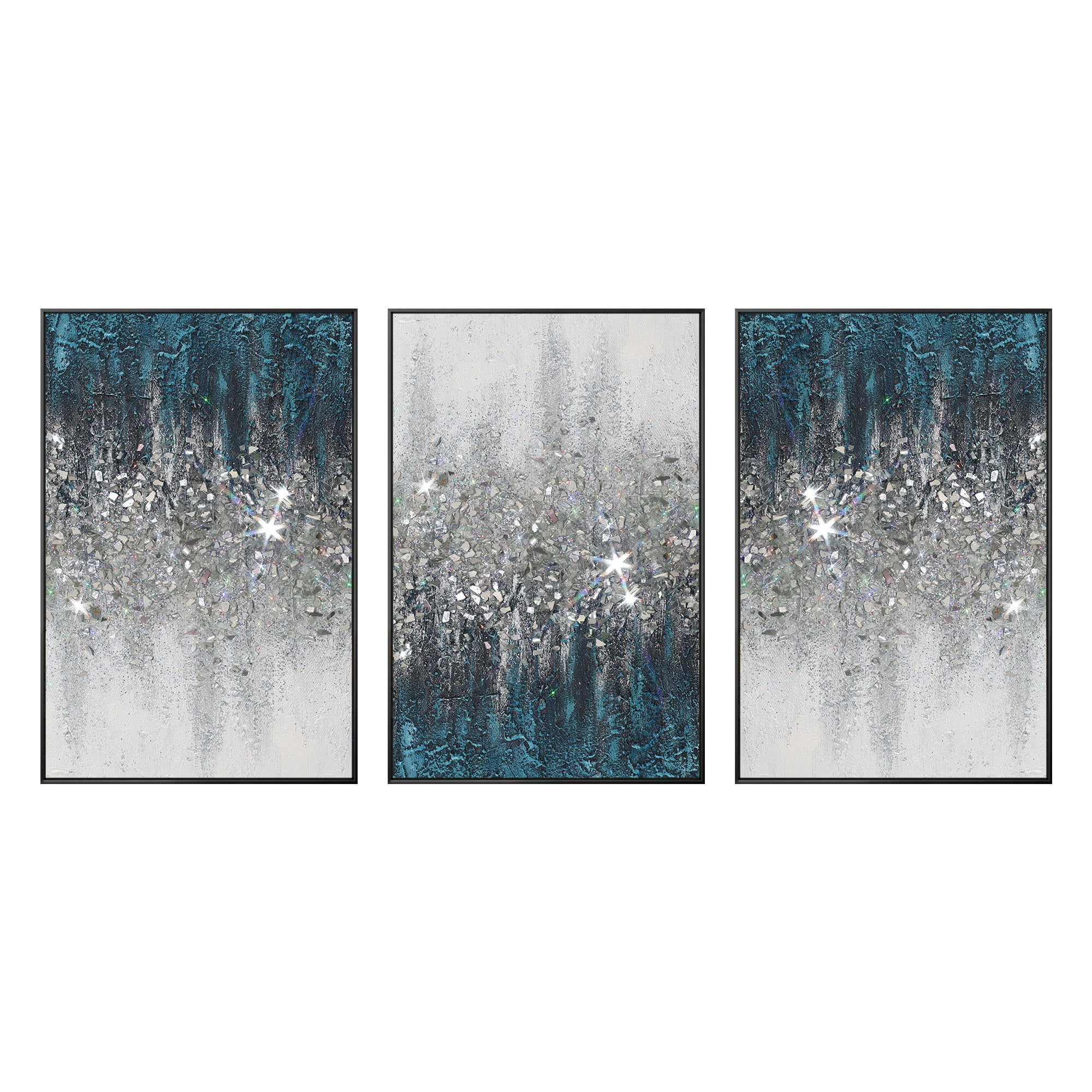 Triple Turquoise Glitter Abstract Painting Wall Art