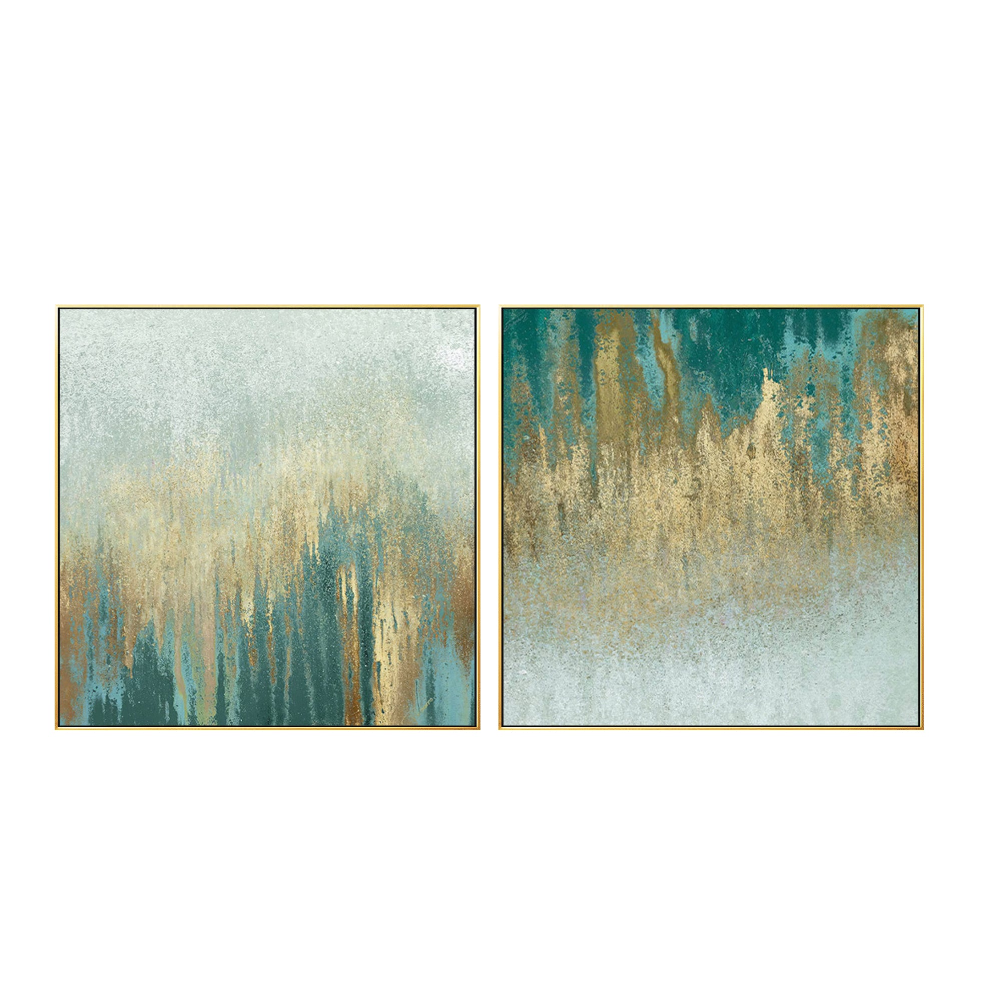 Set of 2 Abstract Teal and Gold wall art