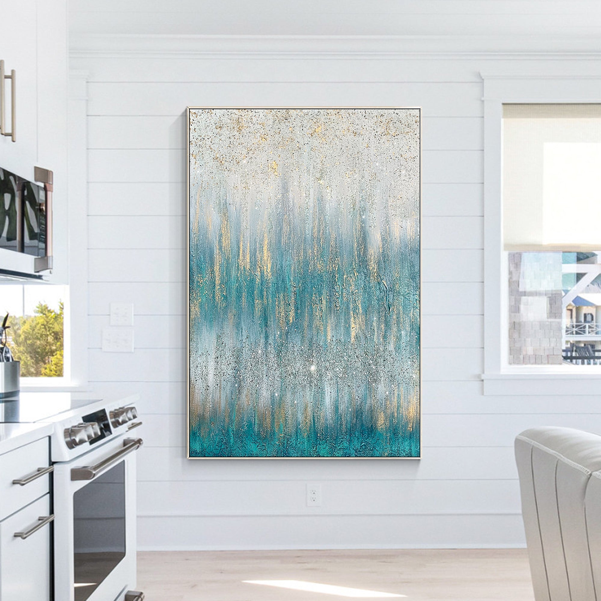 Teal and gold Textured painting