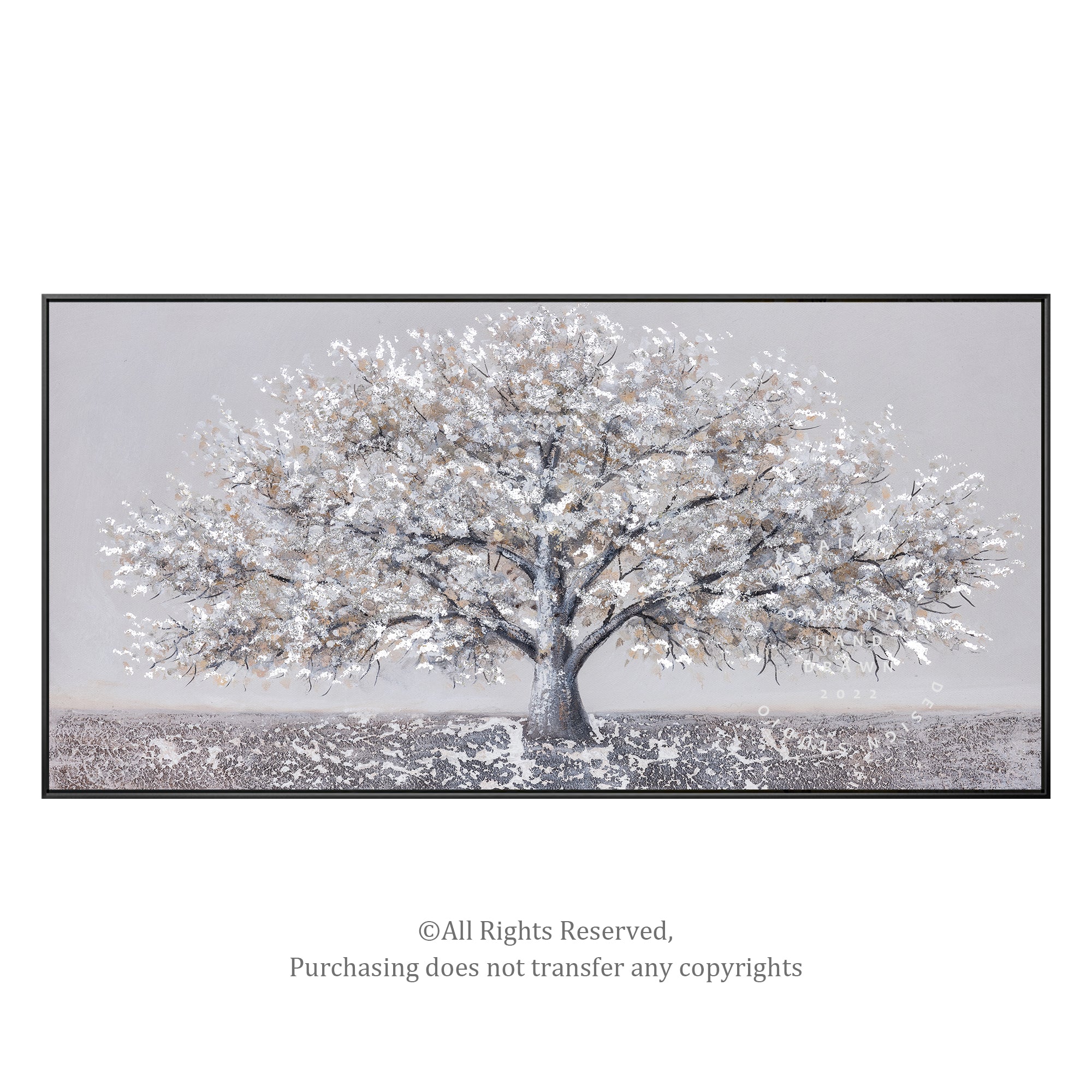 Blossom tree wall art sliver and gray