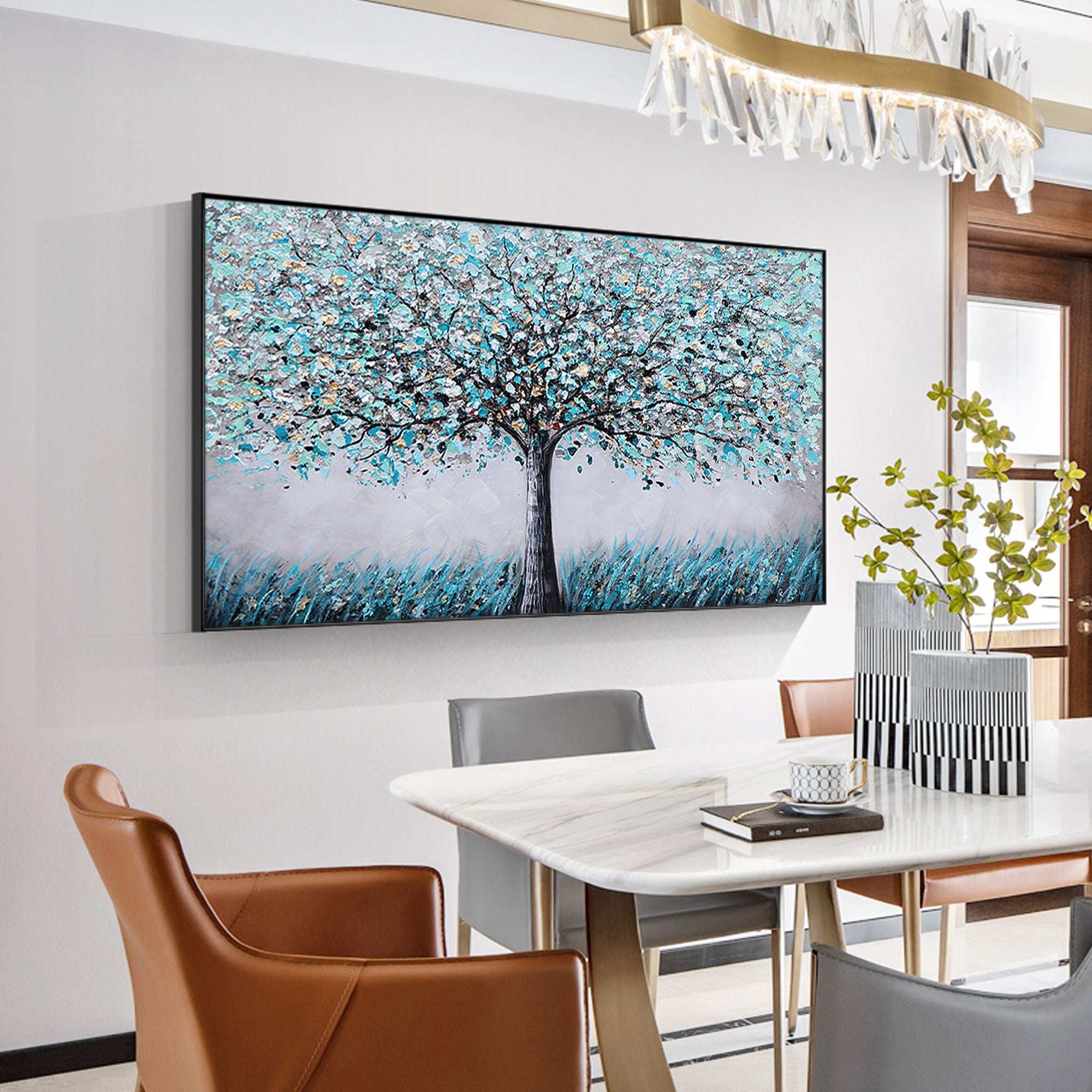 Blooming Blue Tree Abstract Textured Wall Art