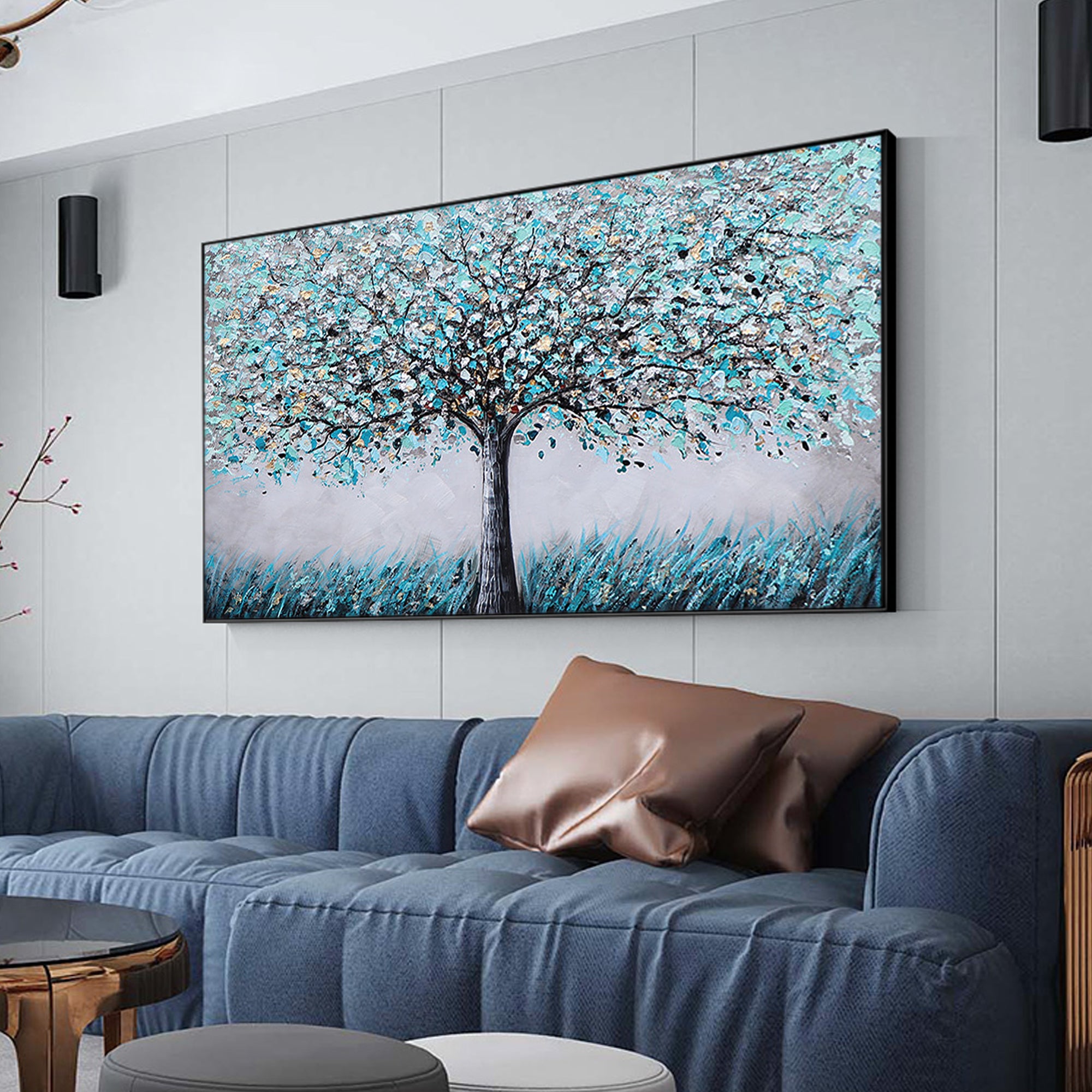 Blooming Blue Tree Abstract Textured Wall Art