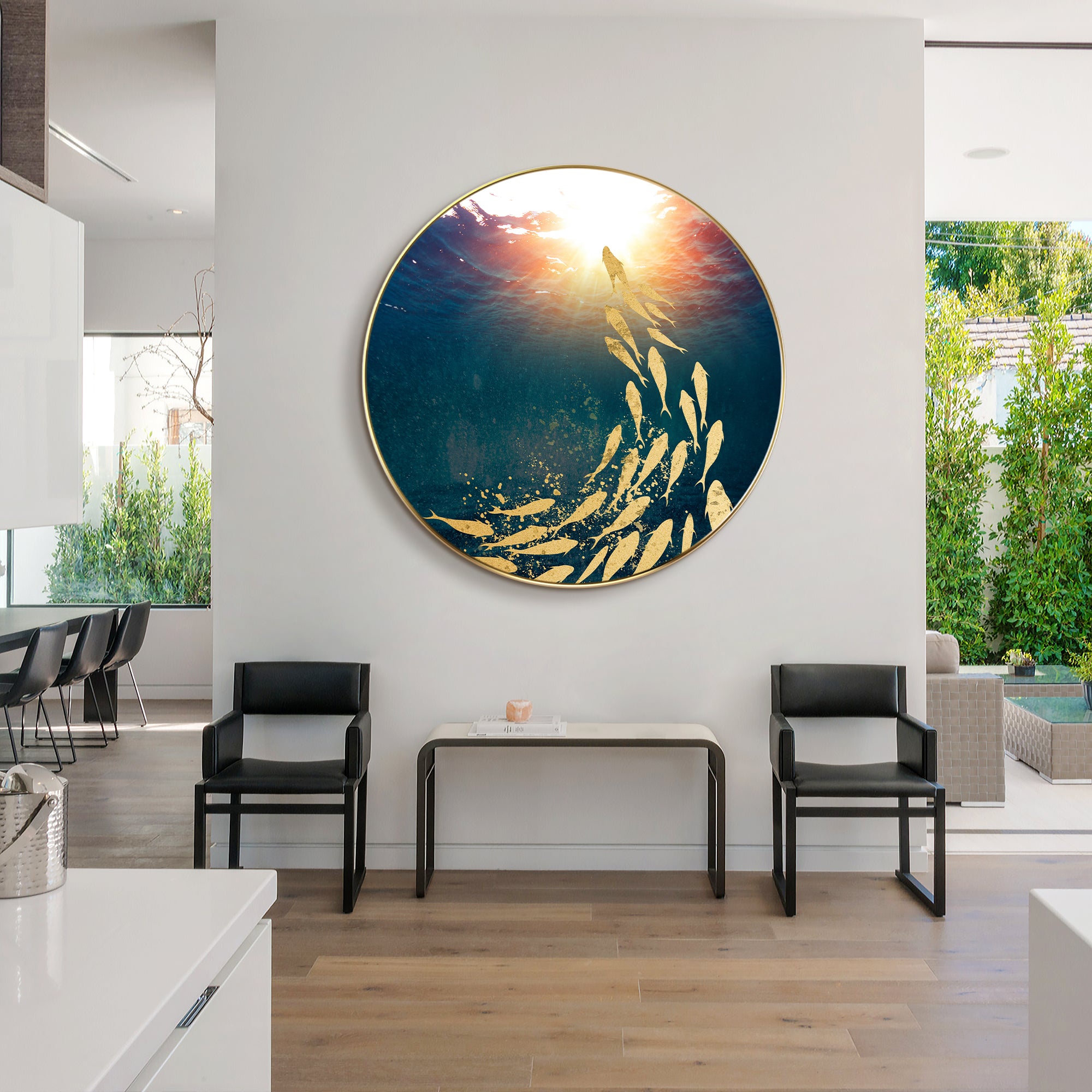 Koi Fish Chase the Sunshine Round Framed Decor