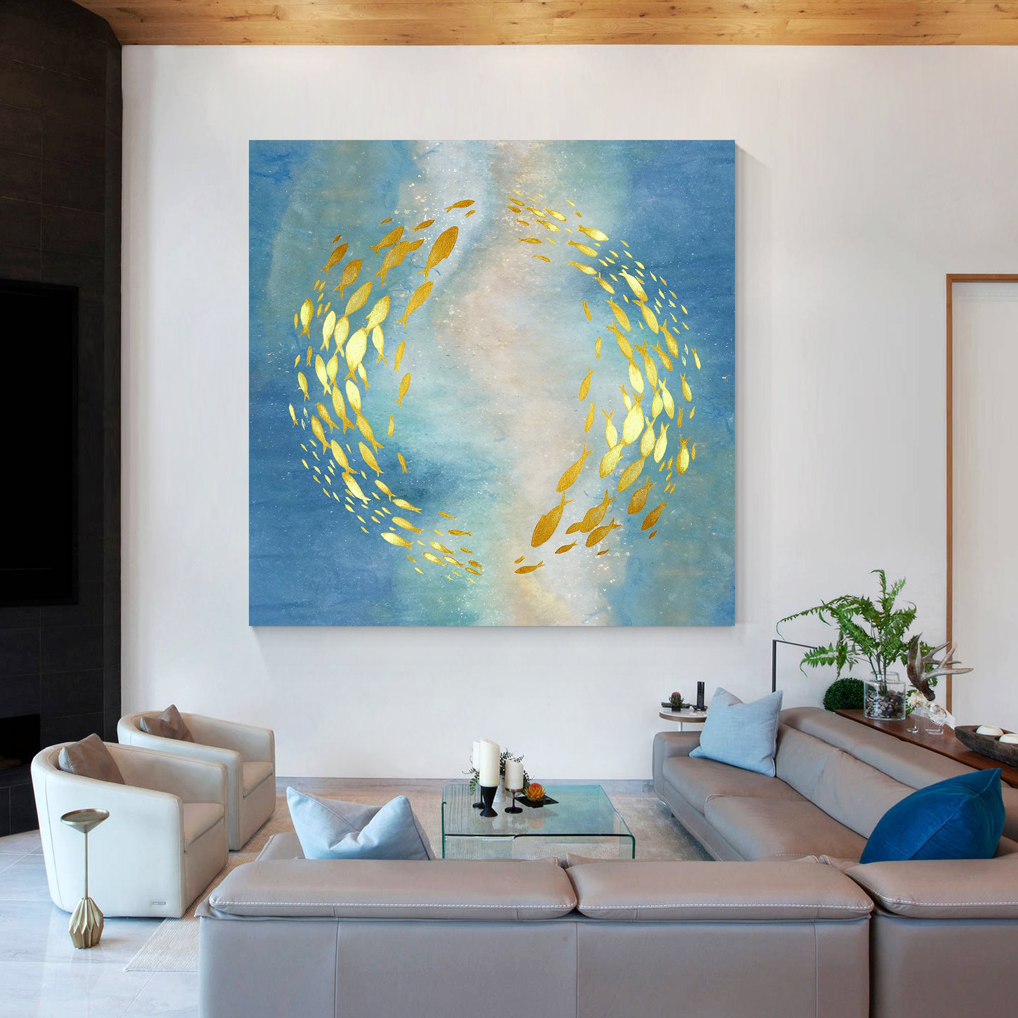 Modern abstract gold leaf fish art