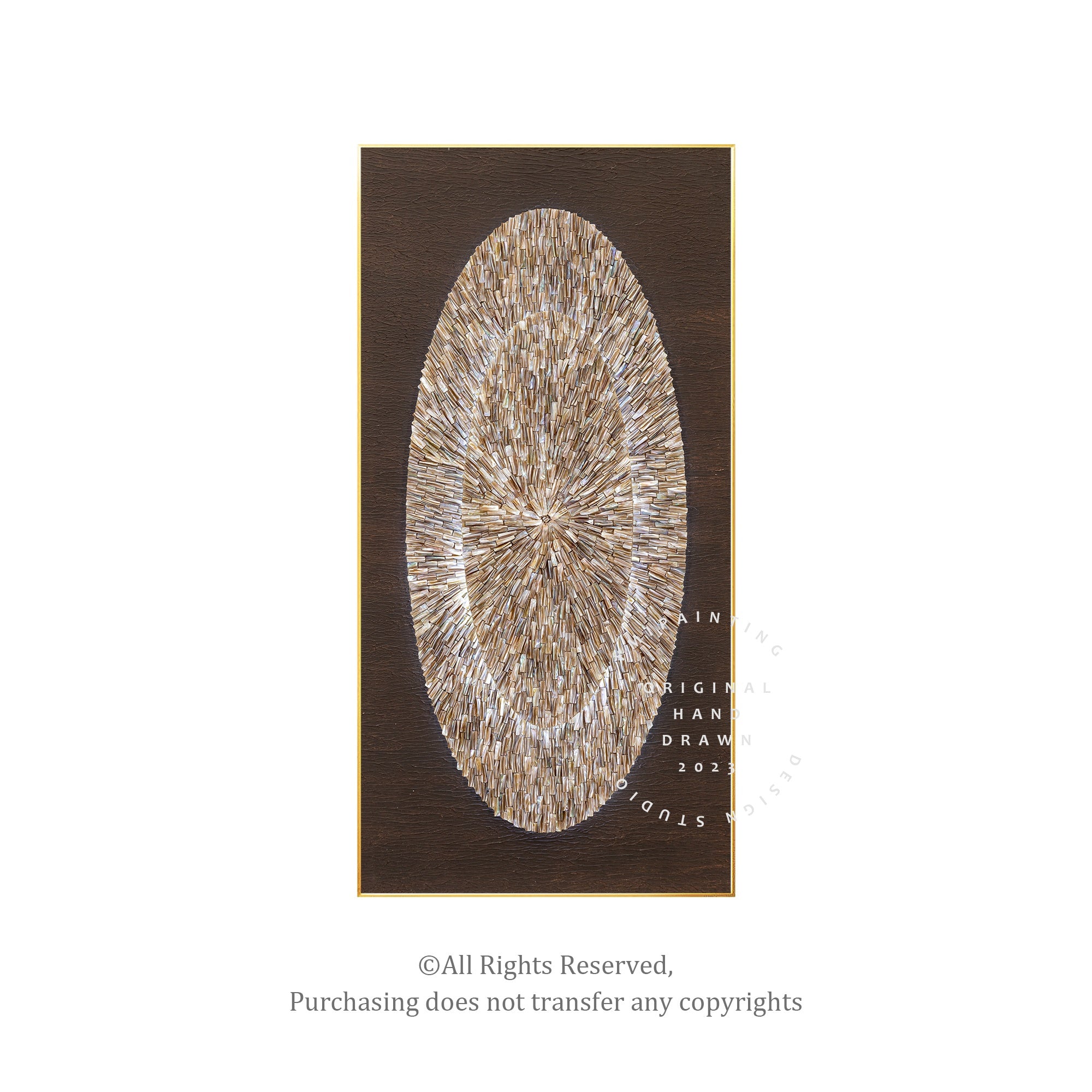 Layered oyster shells arranged in an oval layout with luxury LED glow and deep earthy palette.
