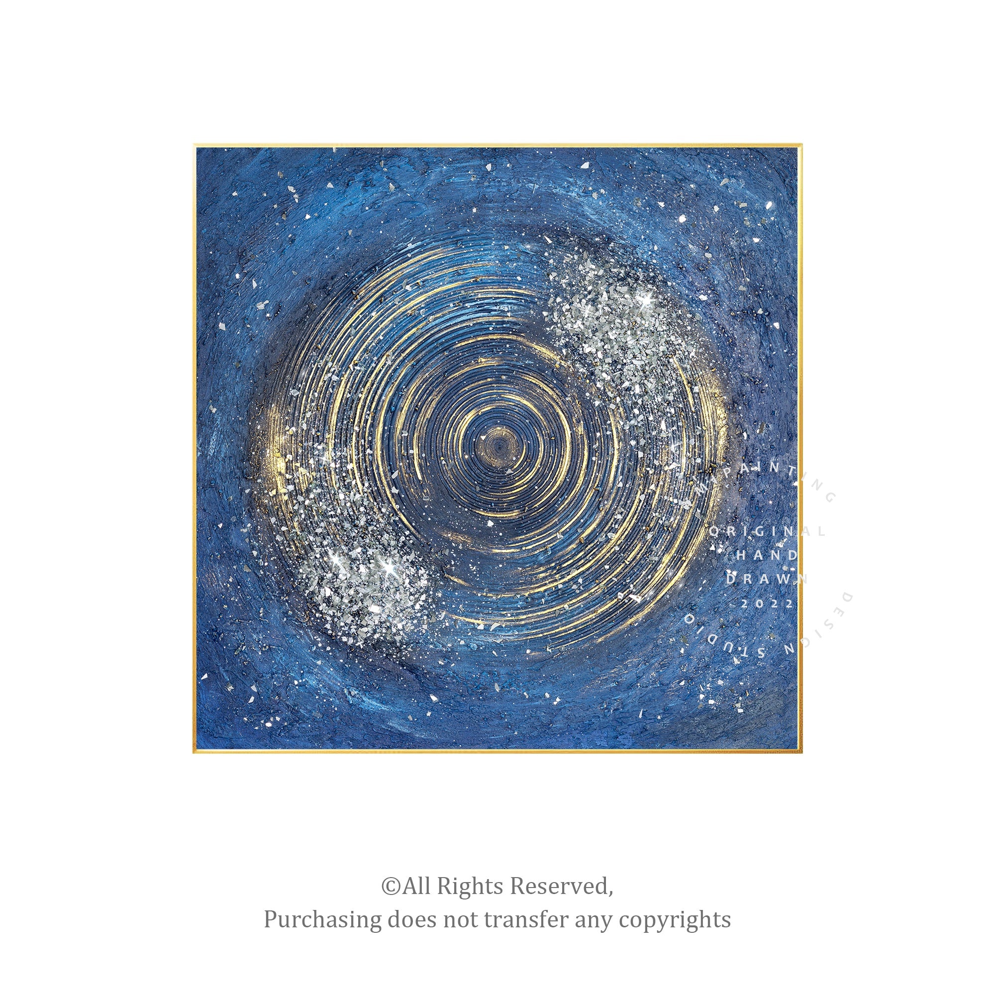 Blue sparkle wall art with subtle crushed glass texture and metallic sheen.