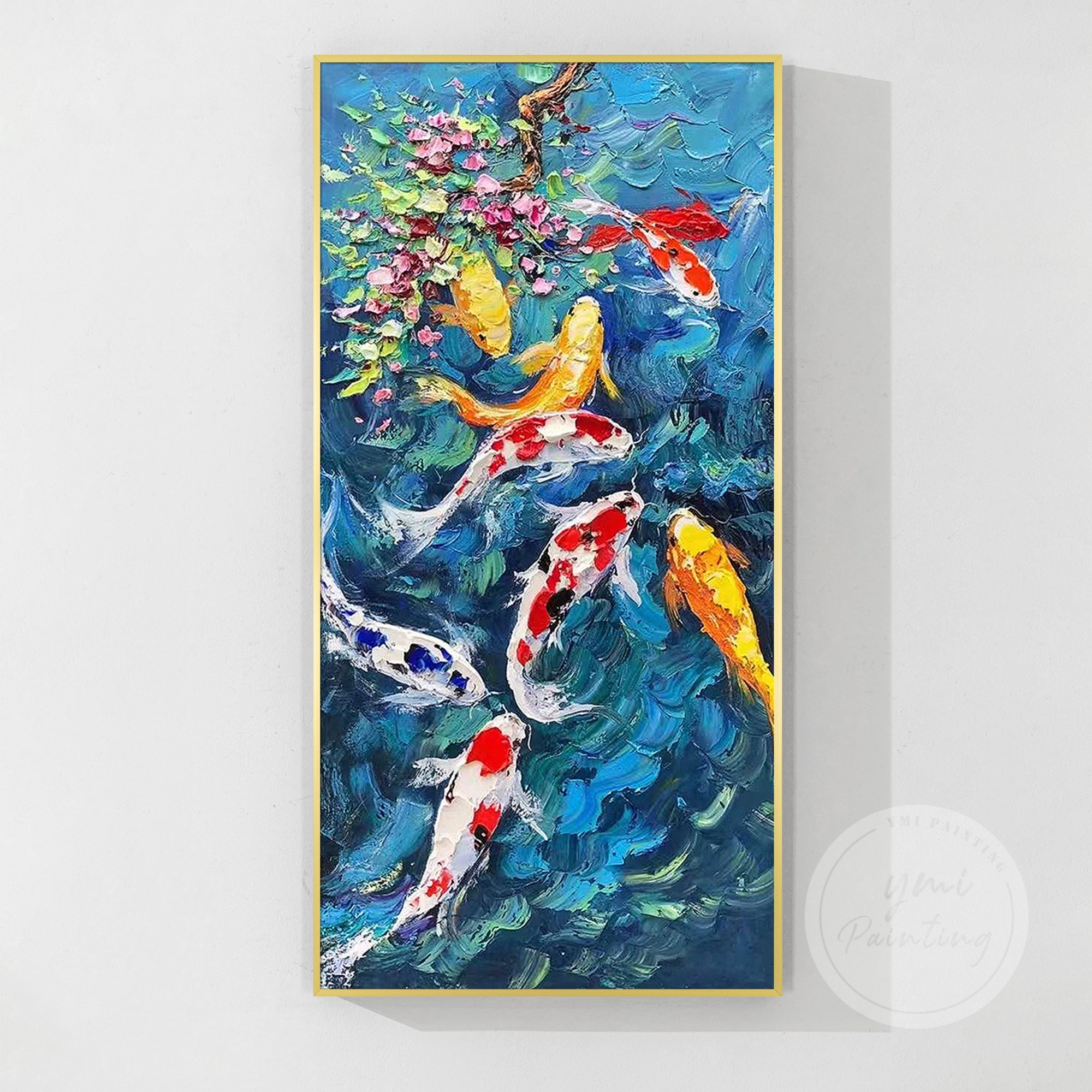 Colorful Koi Fish Feng Shui Oil Painting