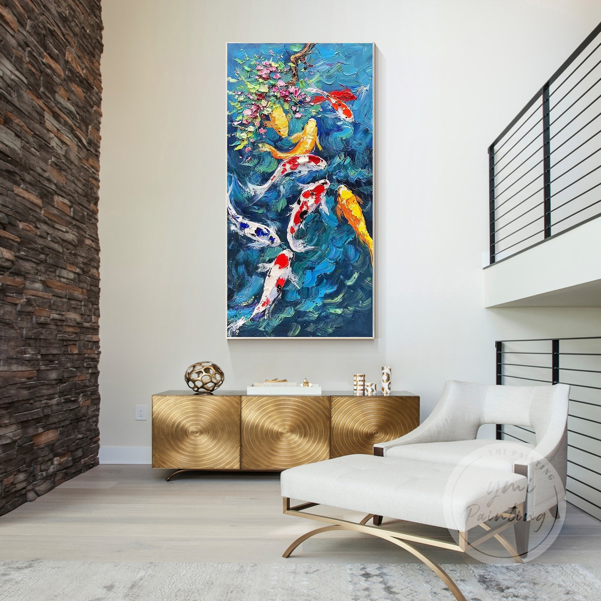 Colorful Koi Fish Feng Shui Oil Painting