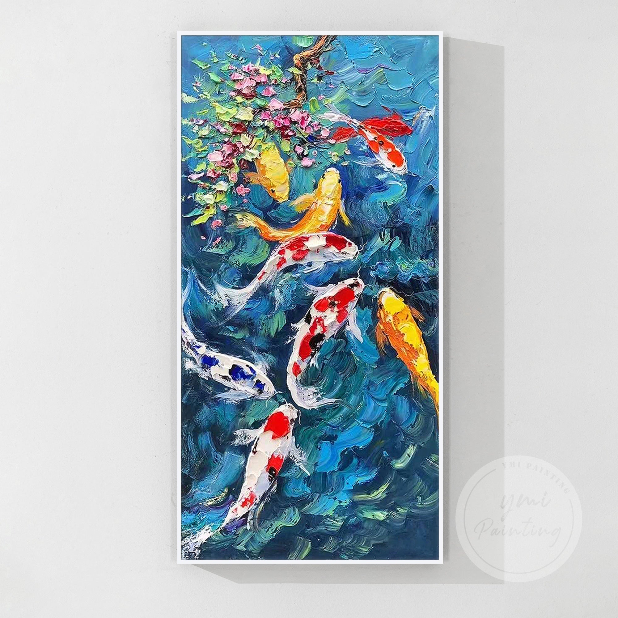 Colorful Koi Fish Feng Shui Oil Painting