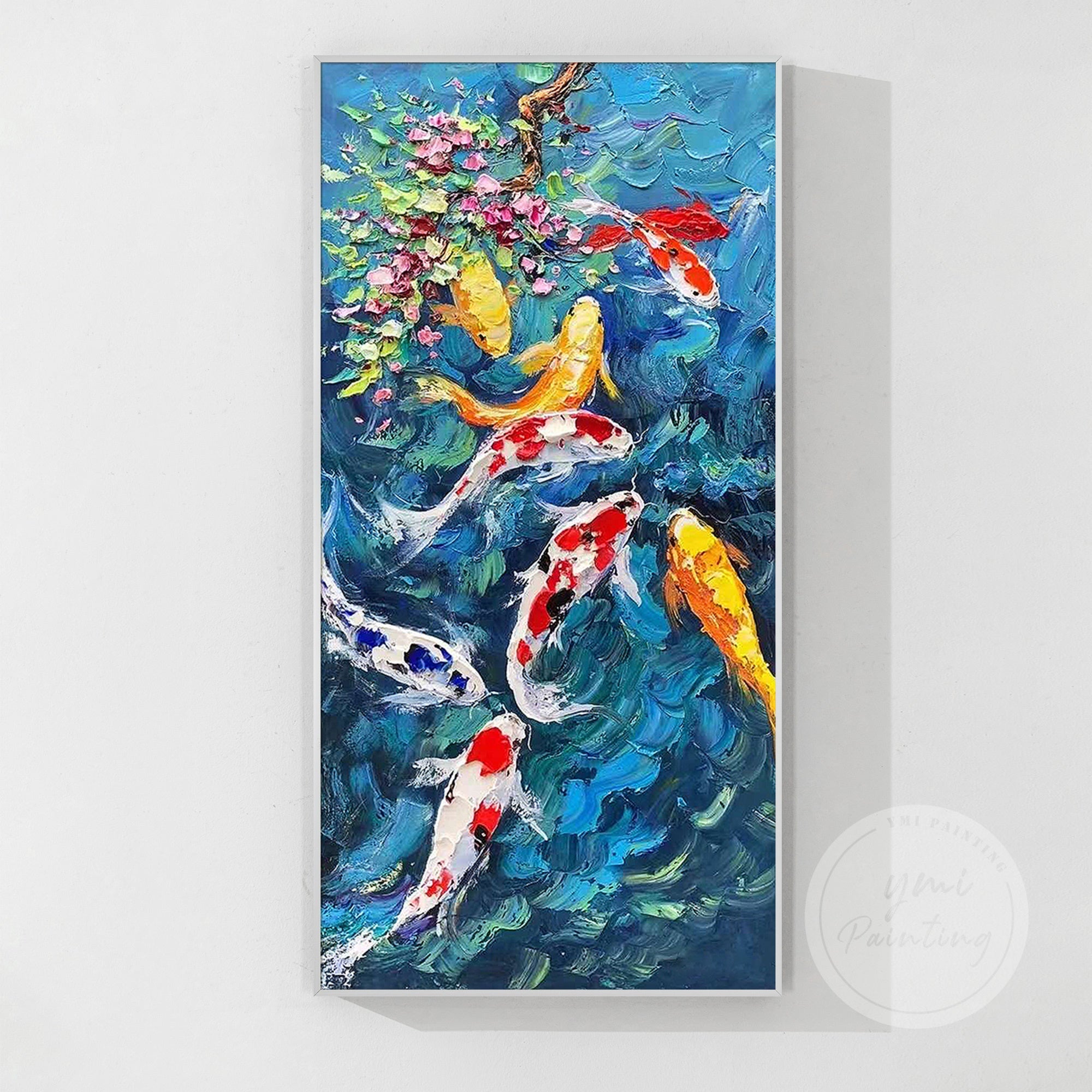 Colorful Koi Fish Feng Shui Oil Painting