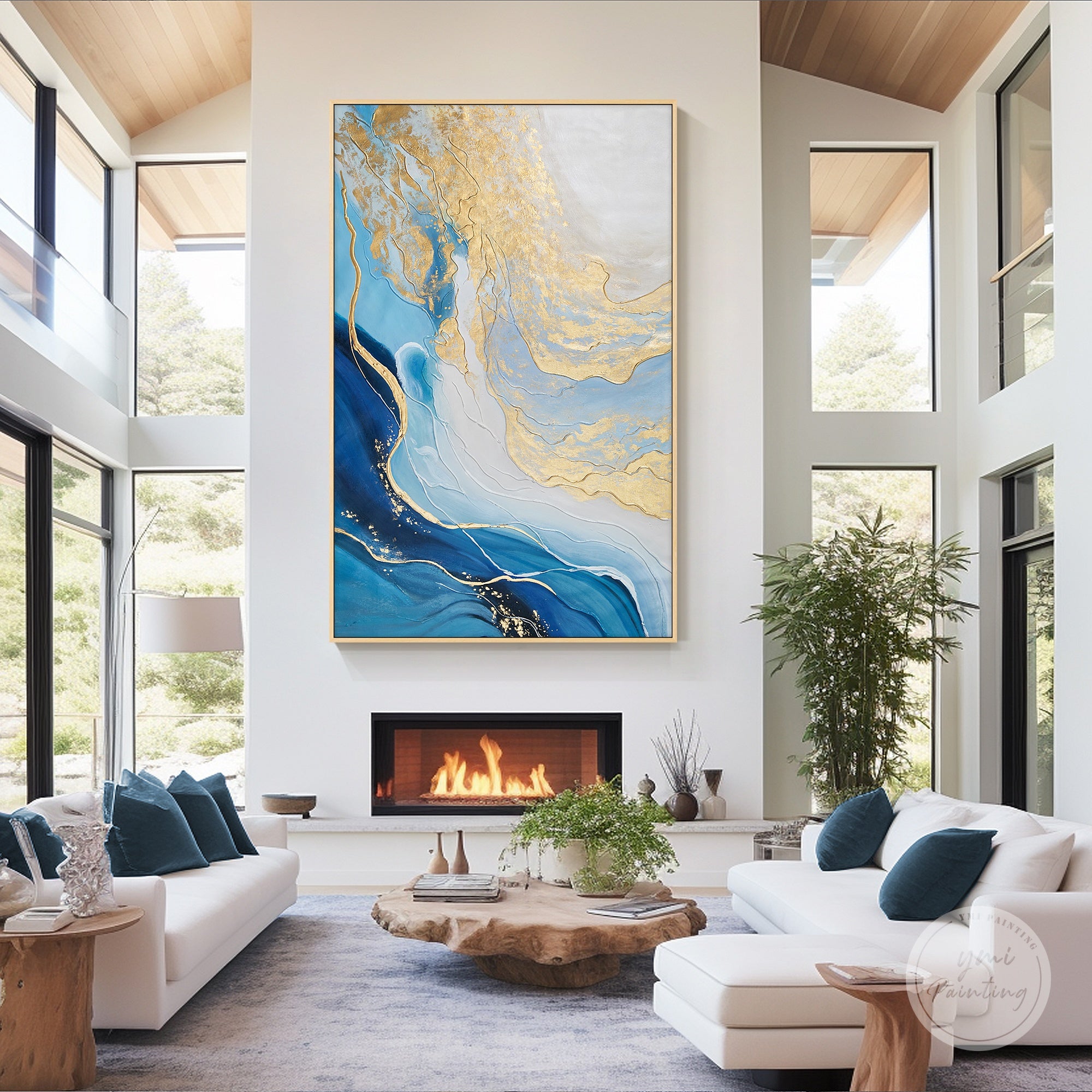 Navy Gold Abstract Framed Art
