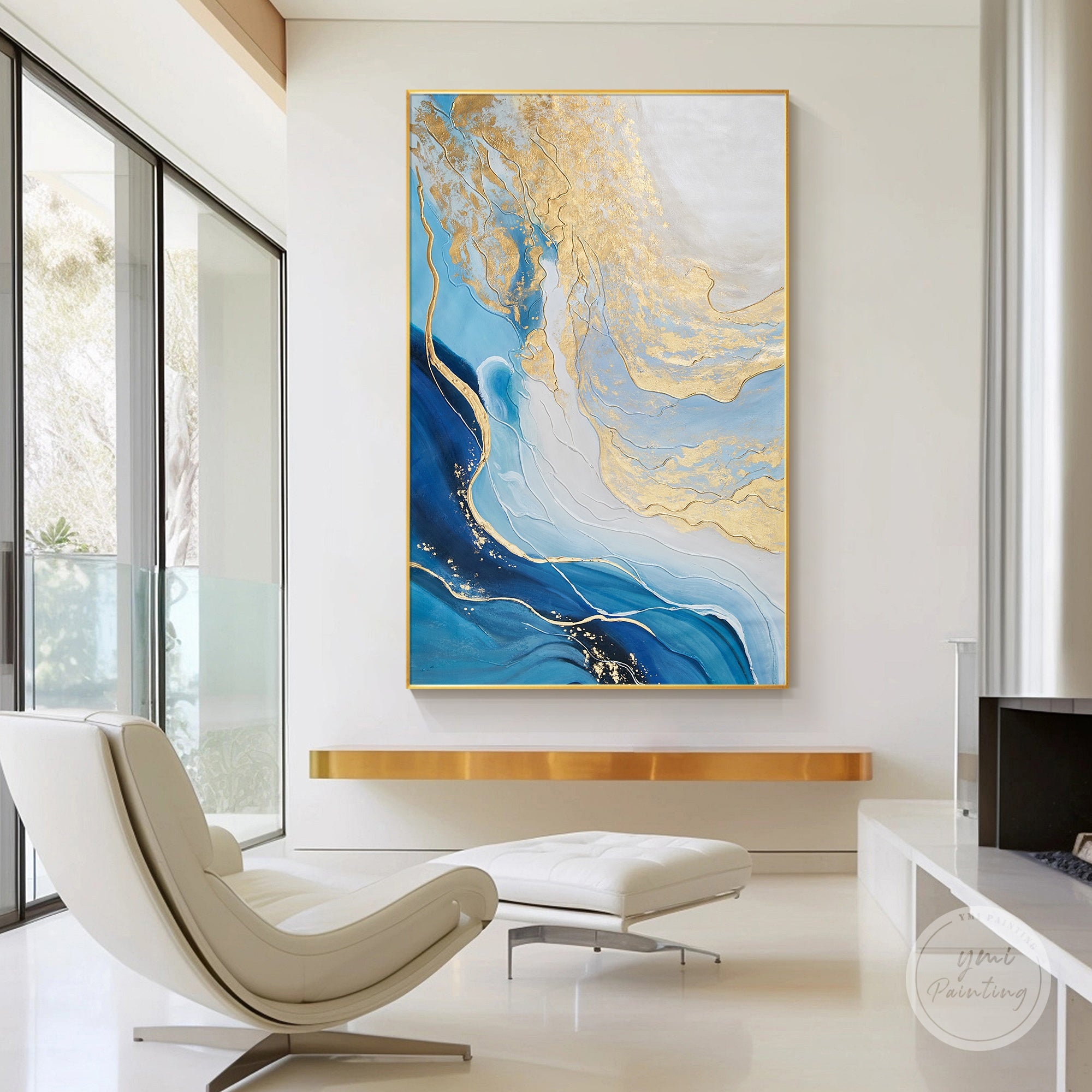 Navy Gold Abstract Framed Art