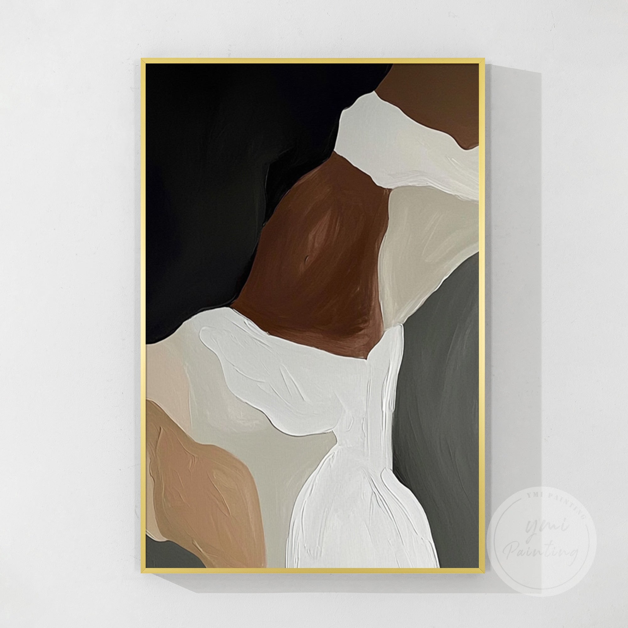 Minimalist abstract wall art with brown, gray, black, and beige palette.