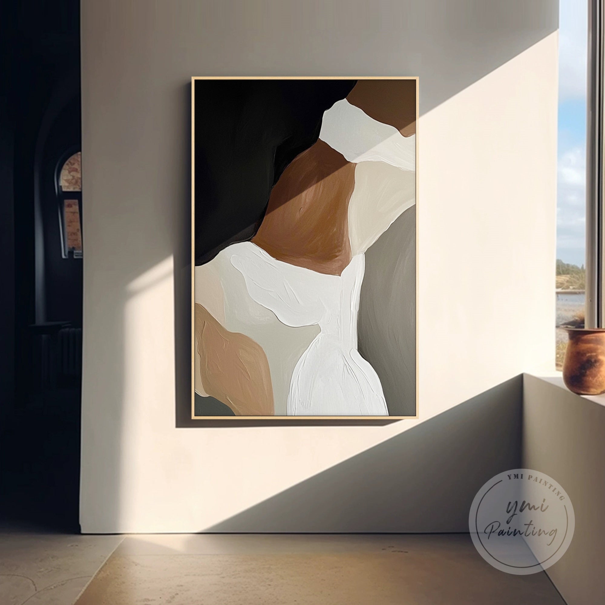 Hand-painted abstract artwork featuring subtle earthy tones.