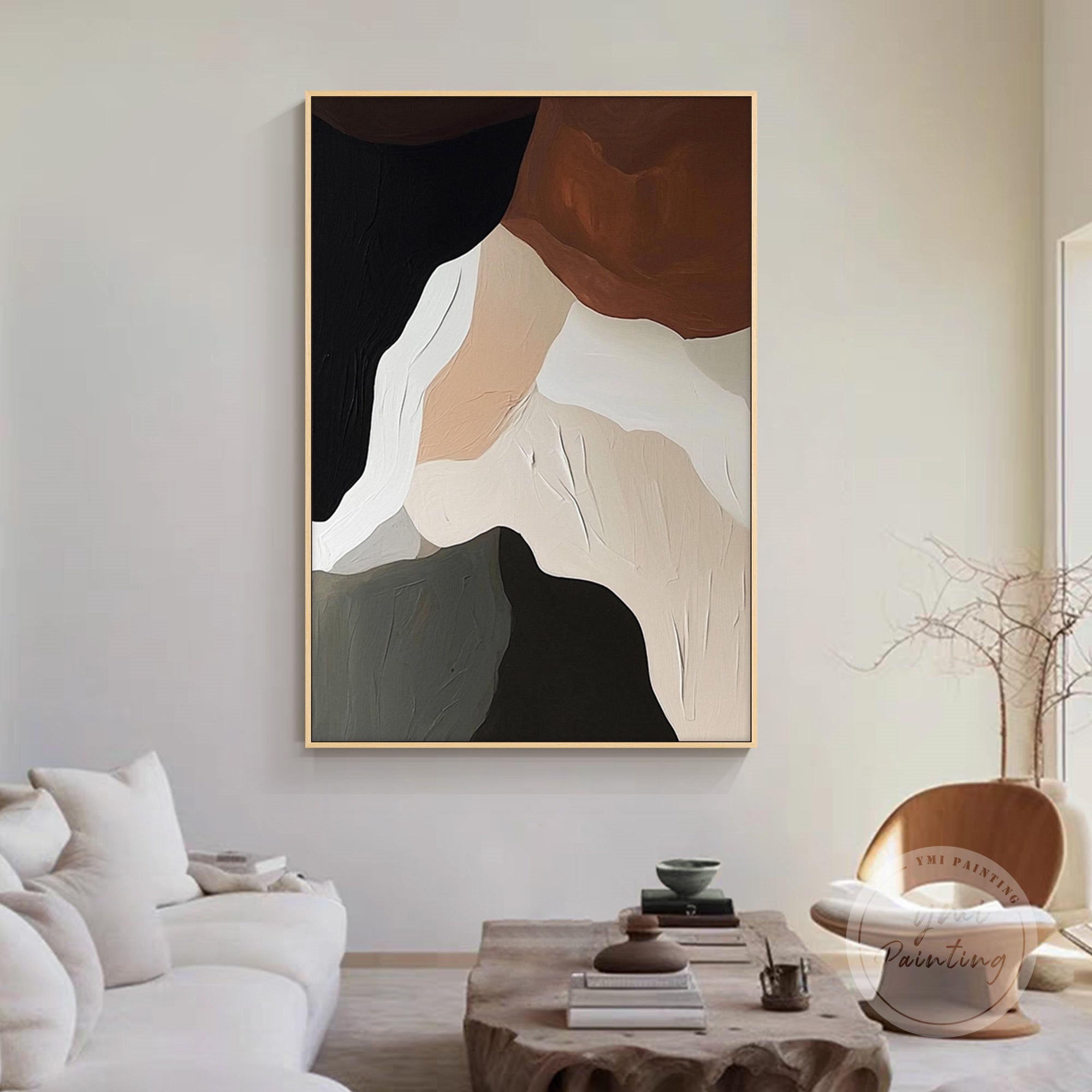 Hand-painted neutral abstract painting ideal for modern and minimalist interiors.