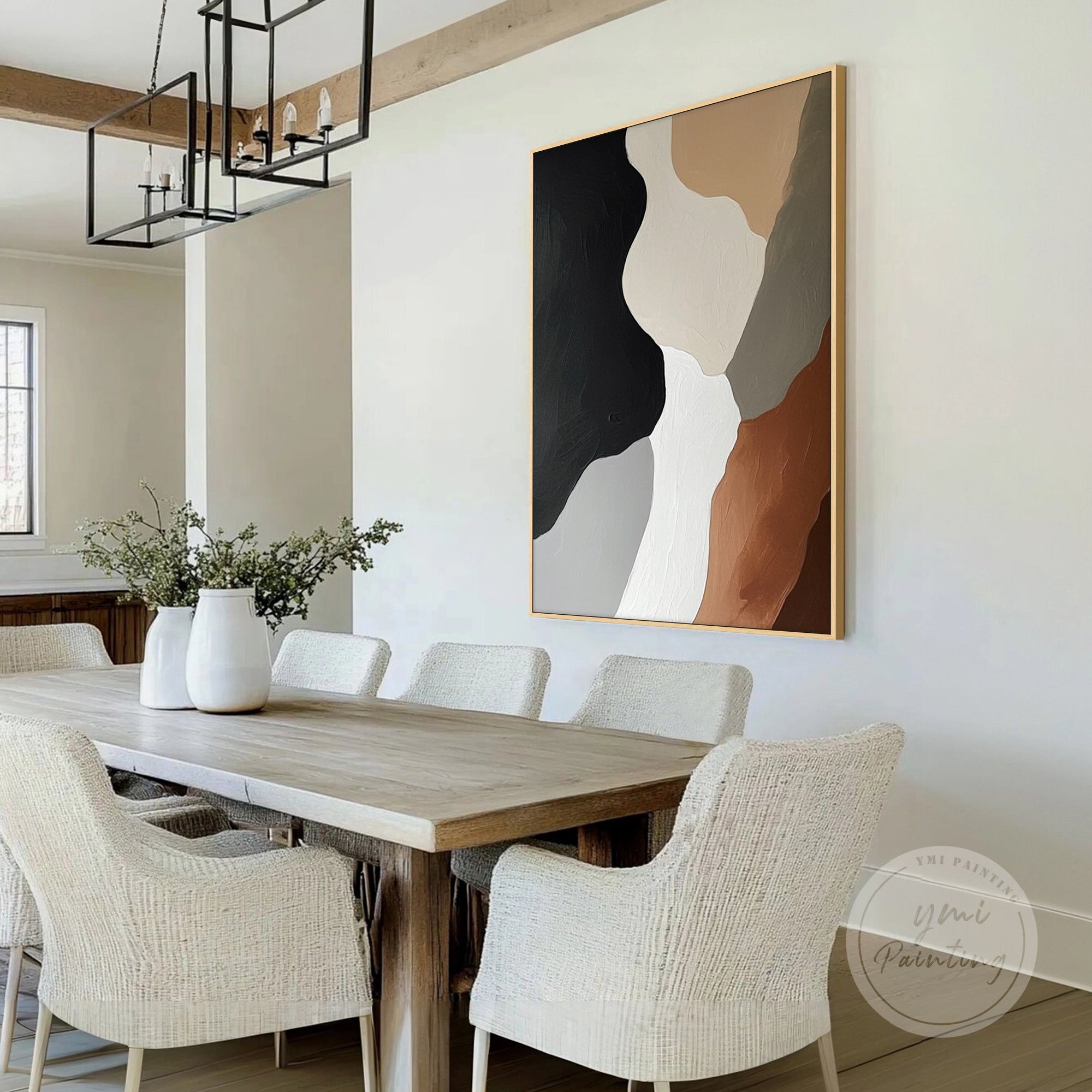 Minimalist wall art with layered textures and neutral hues for elegant decor.