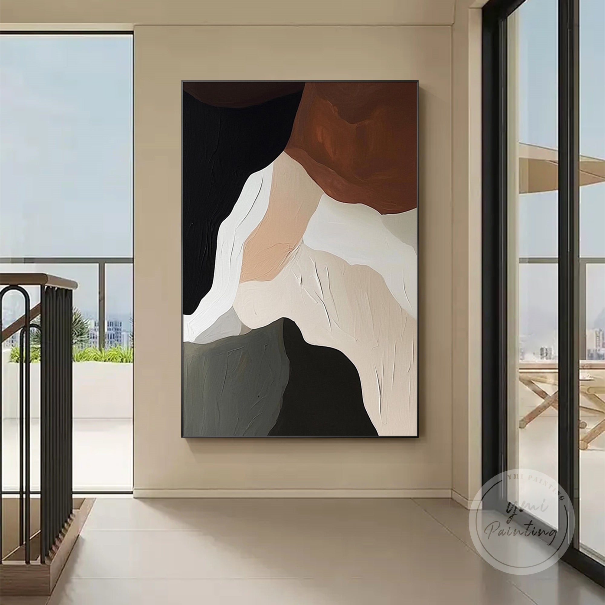 Neutral abstract painting creating calm, sophisticated living spaces.