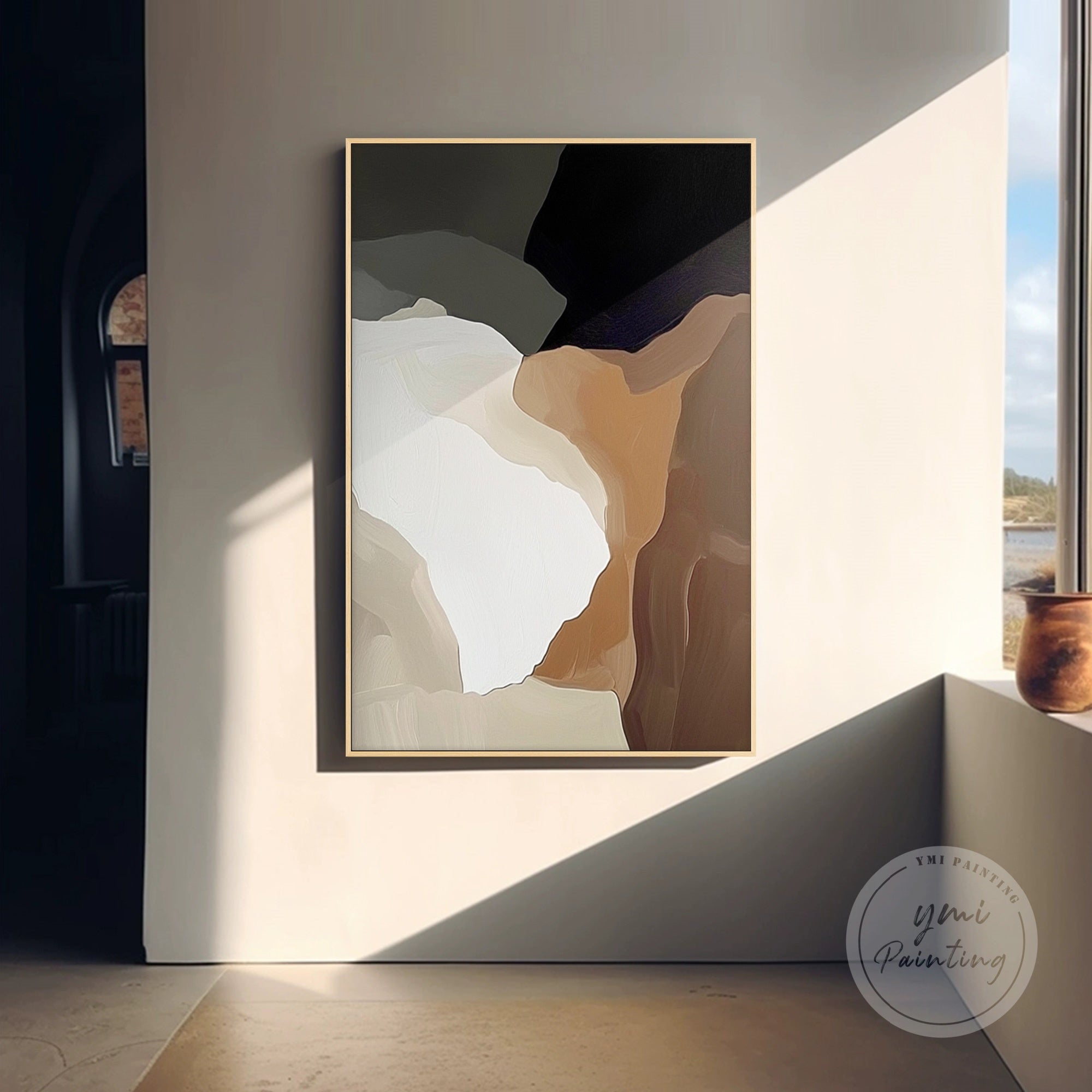 Textured neutral abstract wall decor ideal for living rooms or offices.