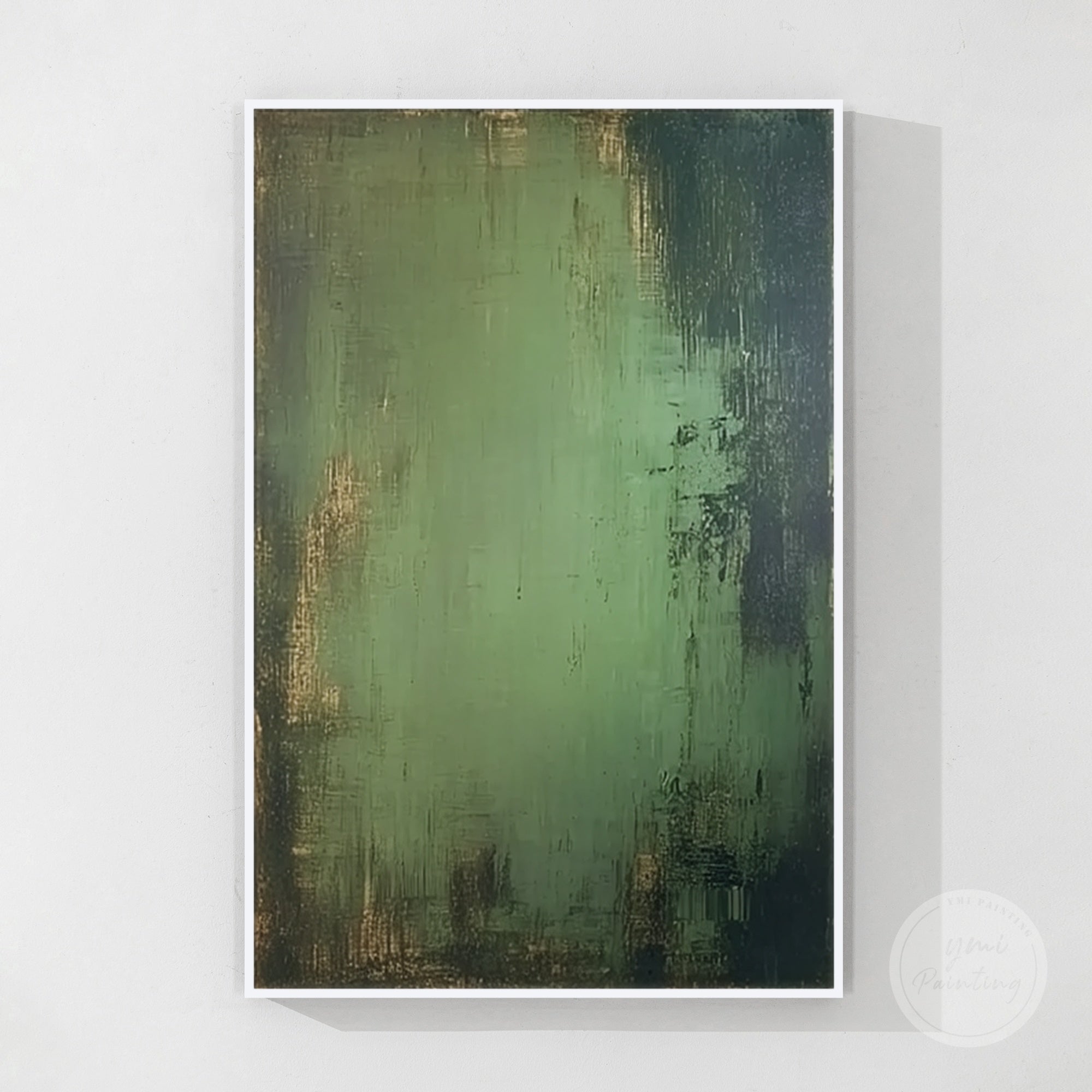 Emerald green painting with metallic gold accents