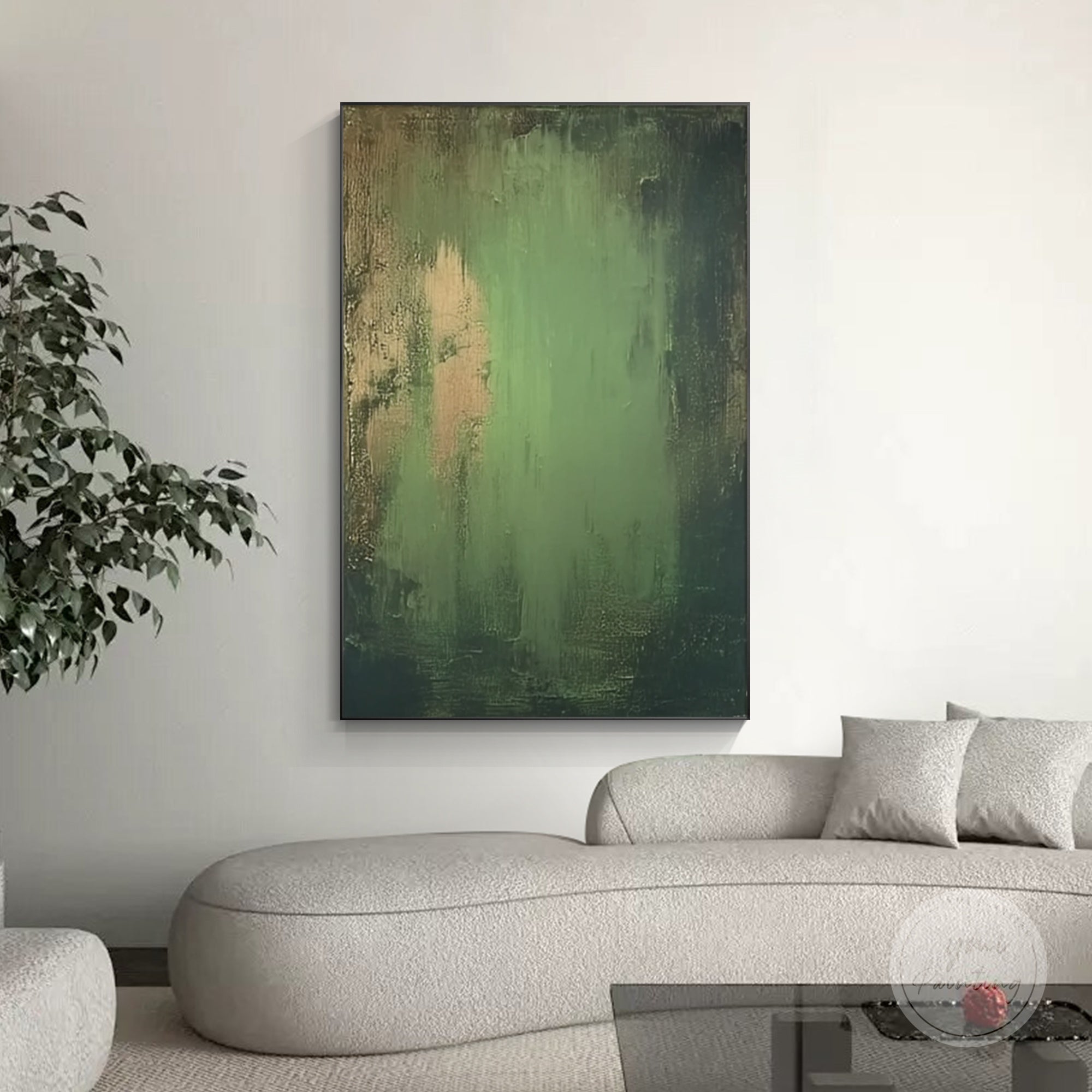Textured green and gold wall art for modern interiors
