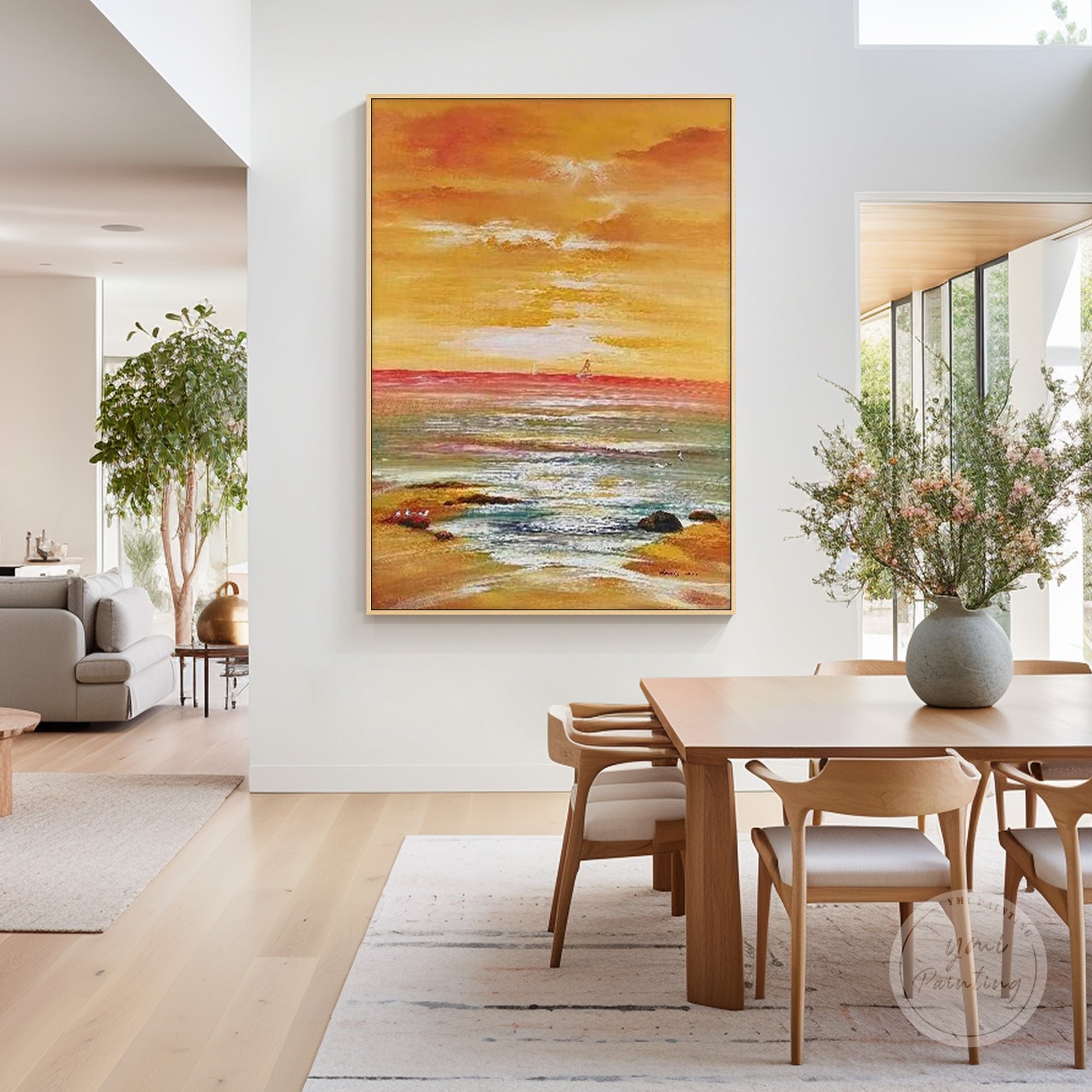 ocean sunset wall decor for living room or coastal home interiors