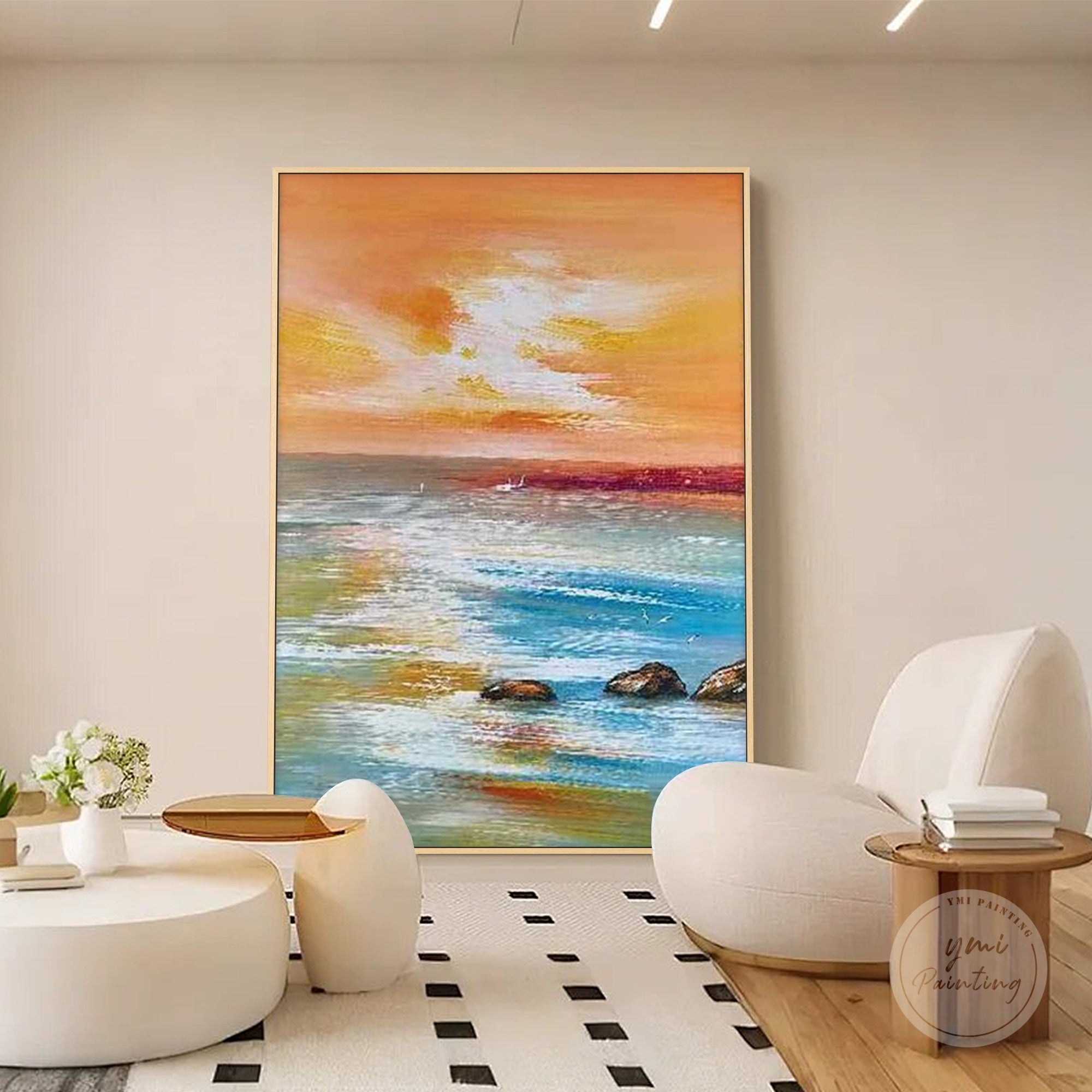 thick texture ocean sunset canvas with expressive brushstrokes