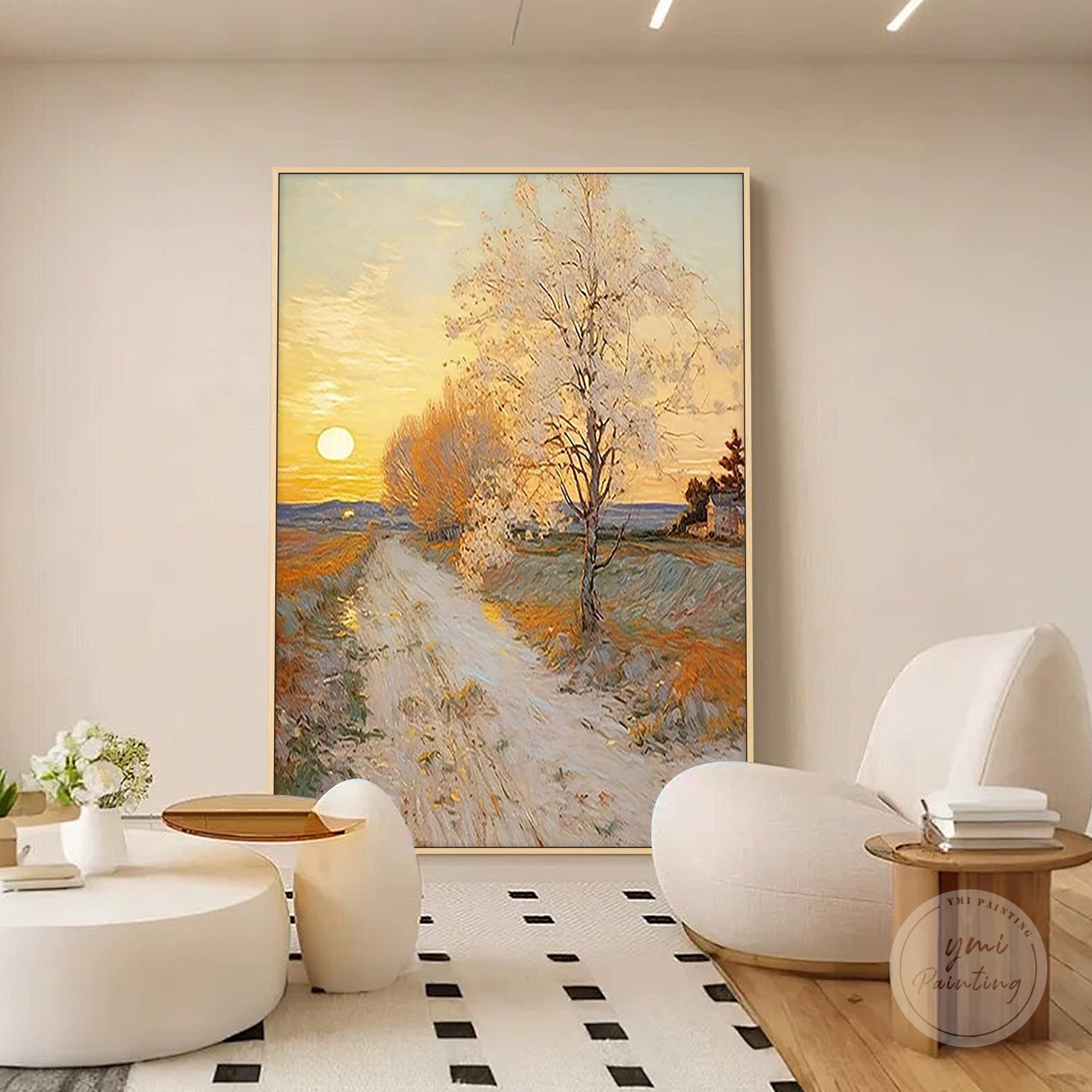 Extra large gold tree artwork with shimmering leaves and rich texture.