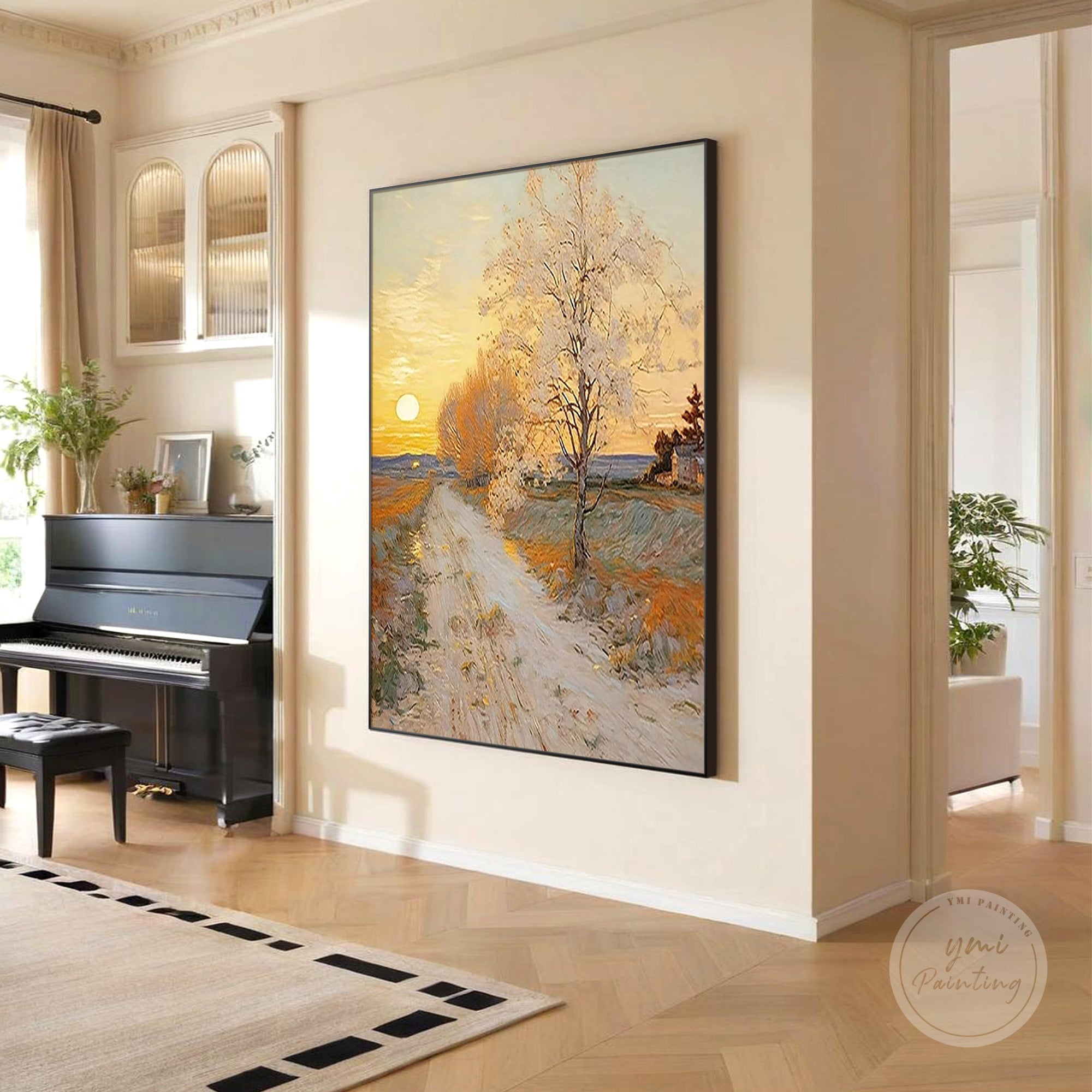 Textured gold tree canvas art expressing autumn elegance and warmth.