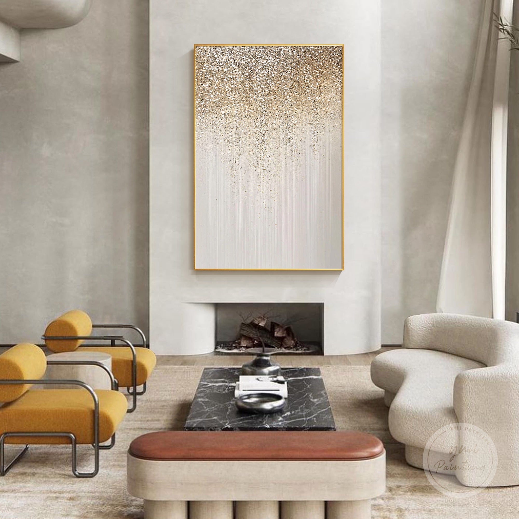 Glitter painting with metallic shine, perfect for glamorous interior decor.
