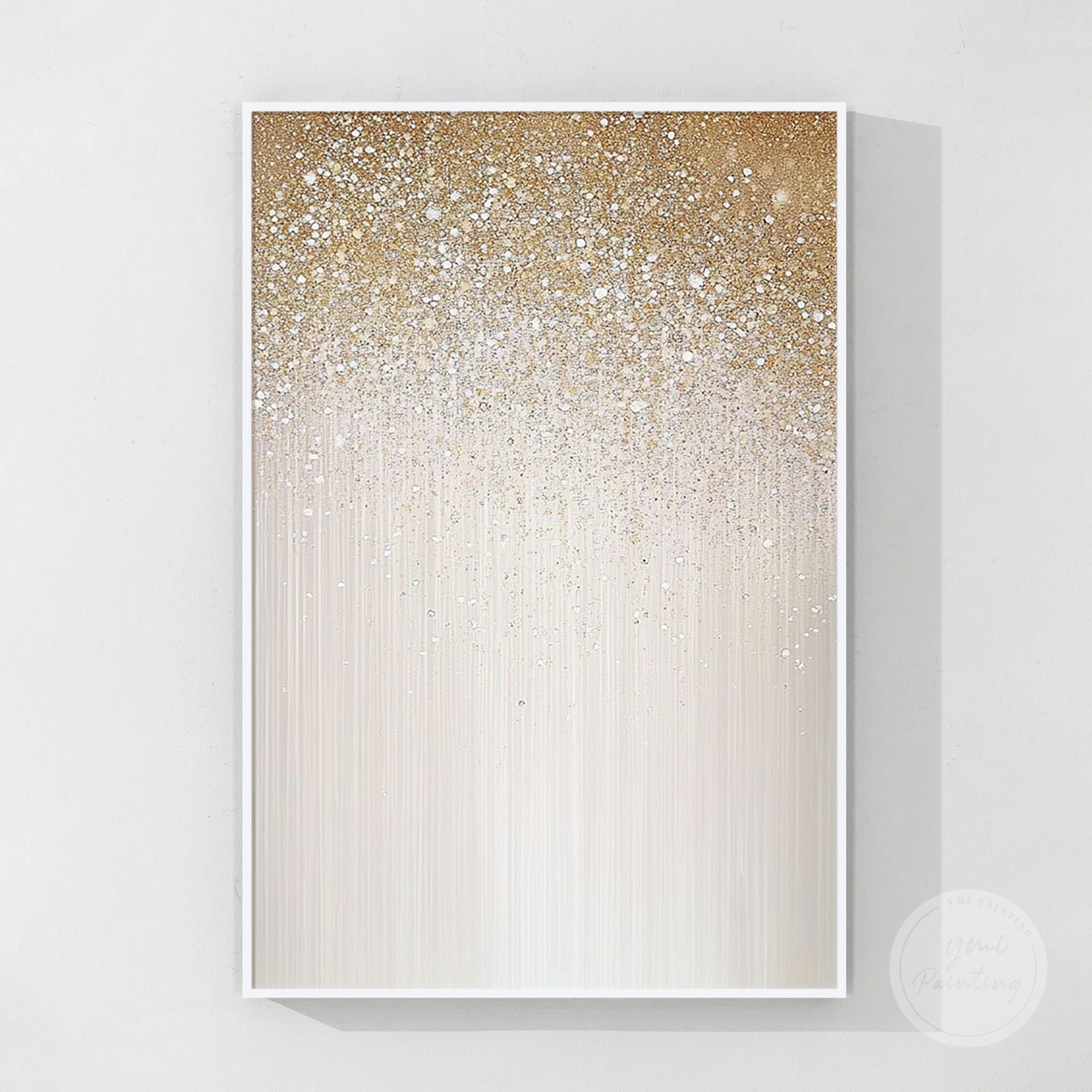 Beige gold glitter wall art designed for luxury living room and dining room decor.