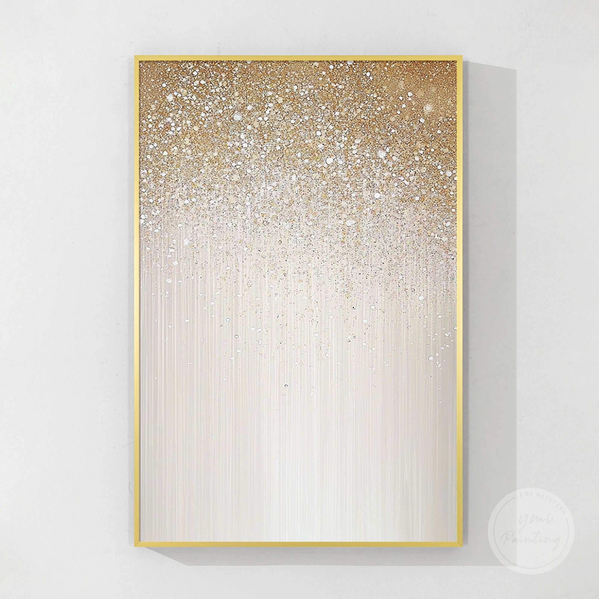 Sparkle wall art with abstract beige and gold patterns, enhancing contemporary rooms.