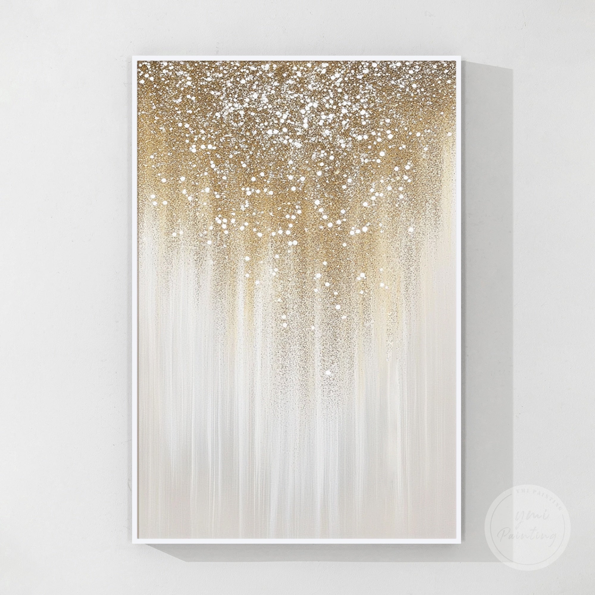 Glam abstract gold glitter wall décor, ideal for living rooms, bedrooms, and hallways.