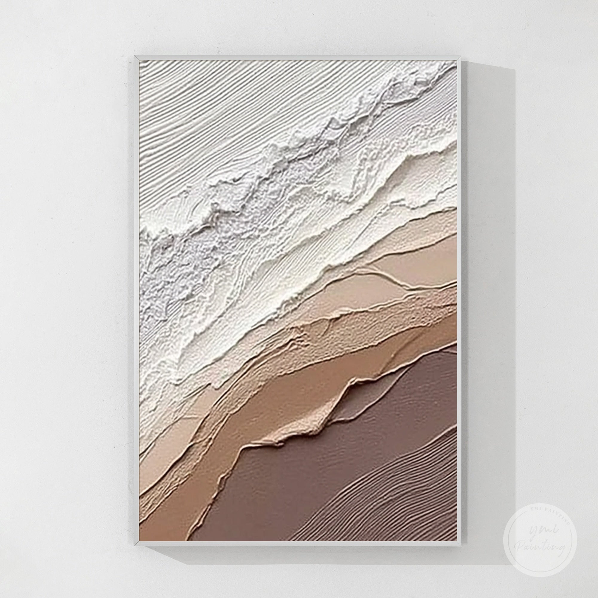 beige and white textured painting with subtle depth