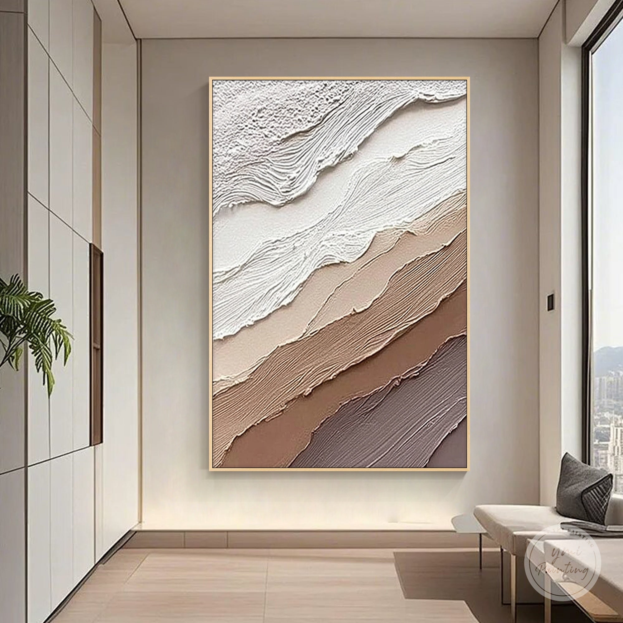 beige and brown textured canvas painting