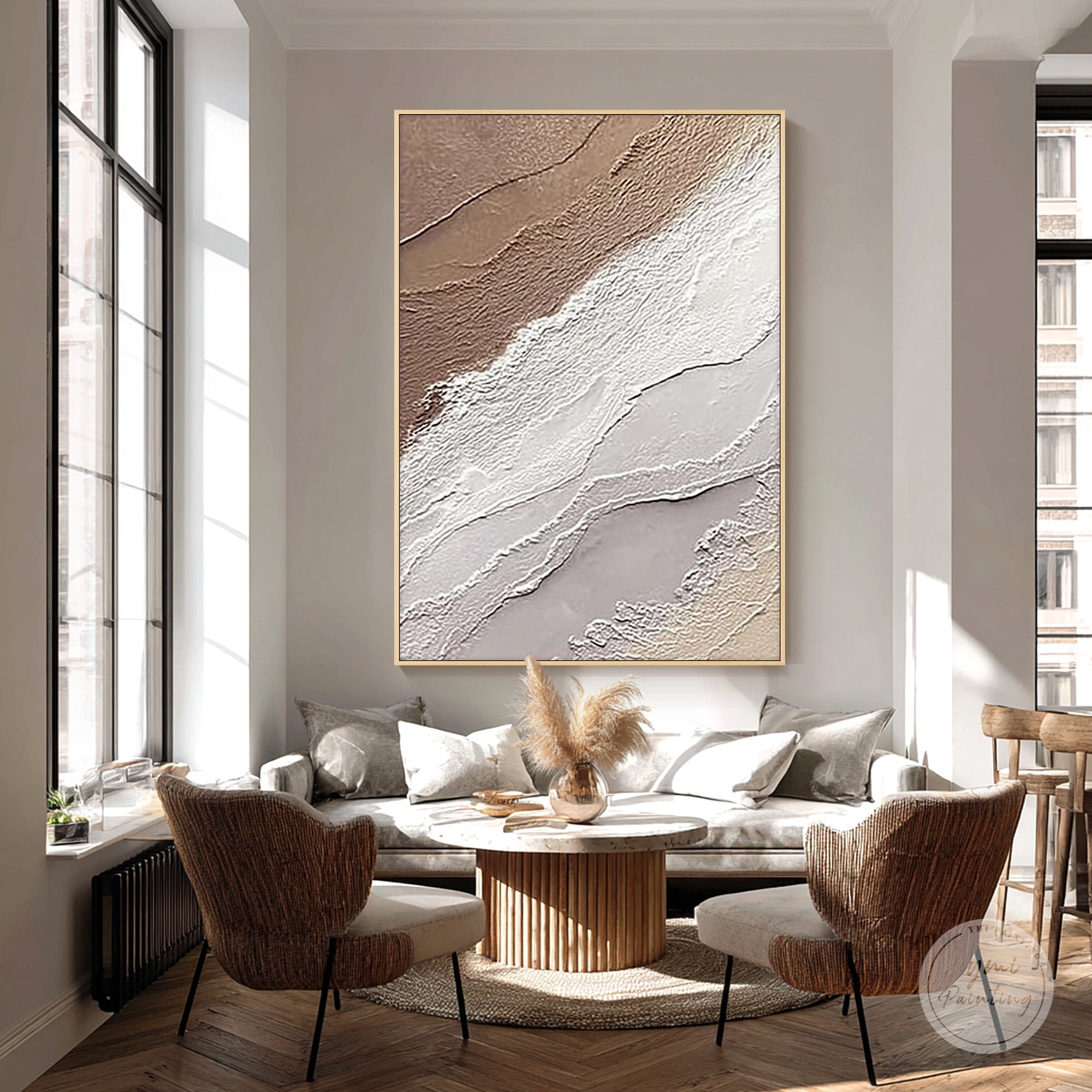 Beige white plaster relief wall art