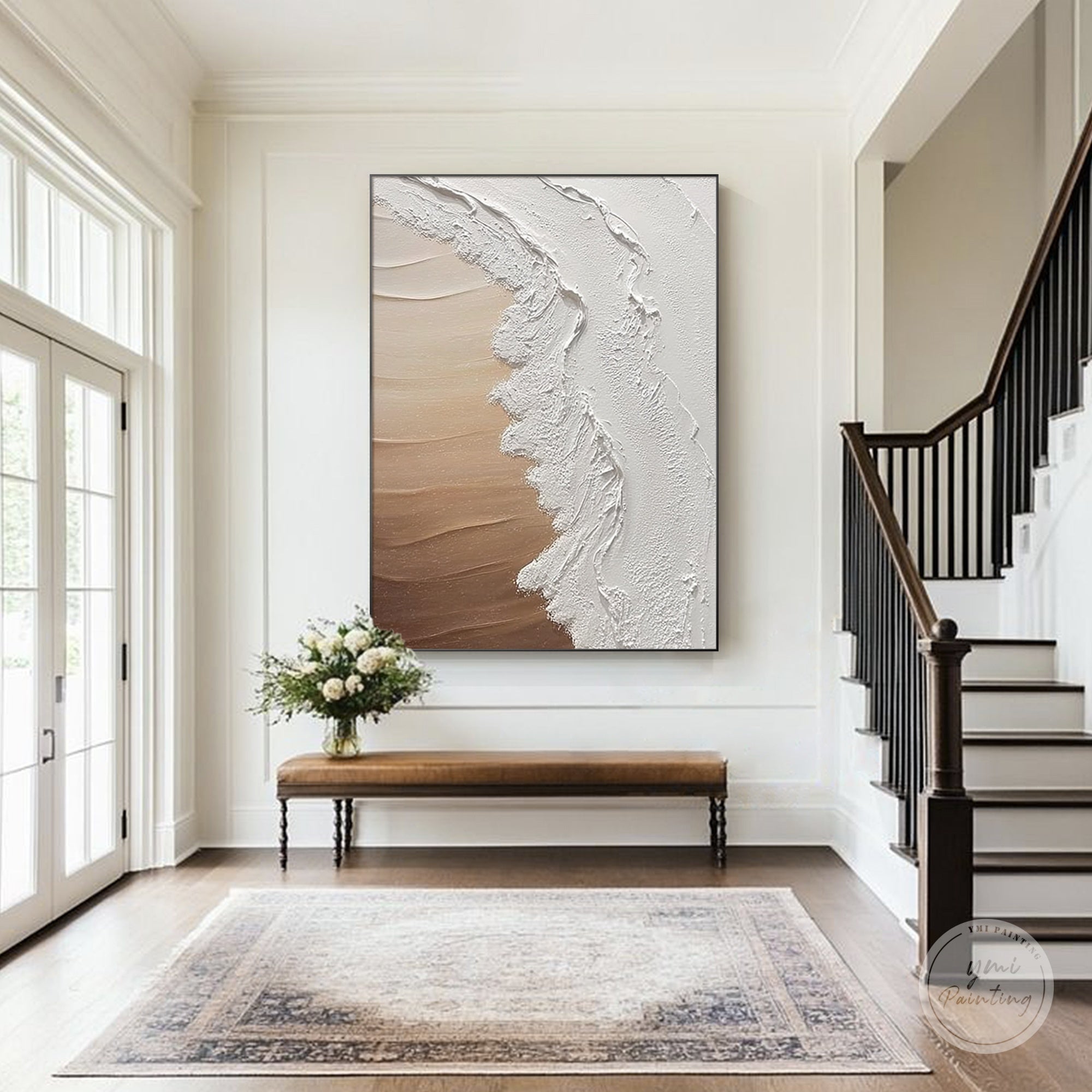 Contemporary beige white wall art texture