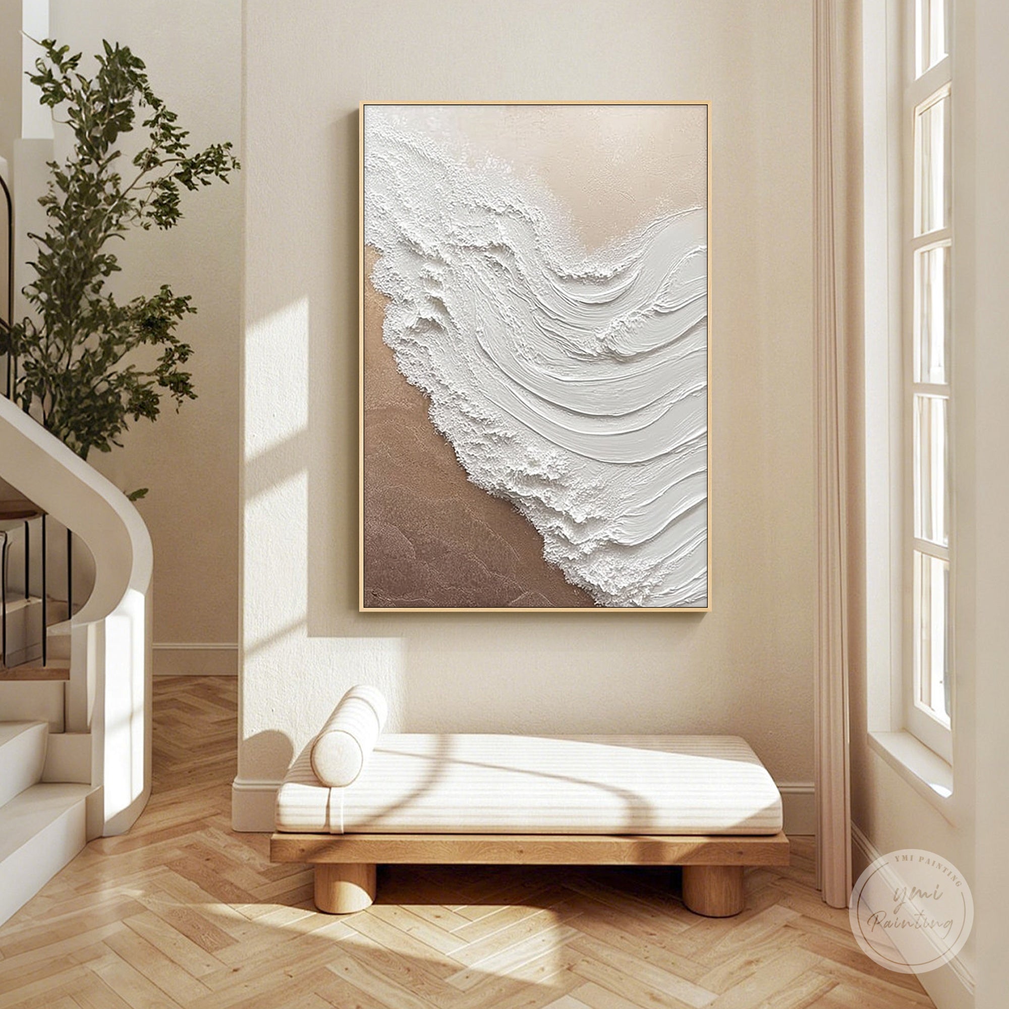 Neutral coastal wall art with soft flowing forms