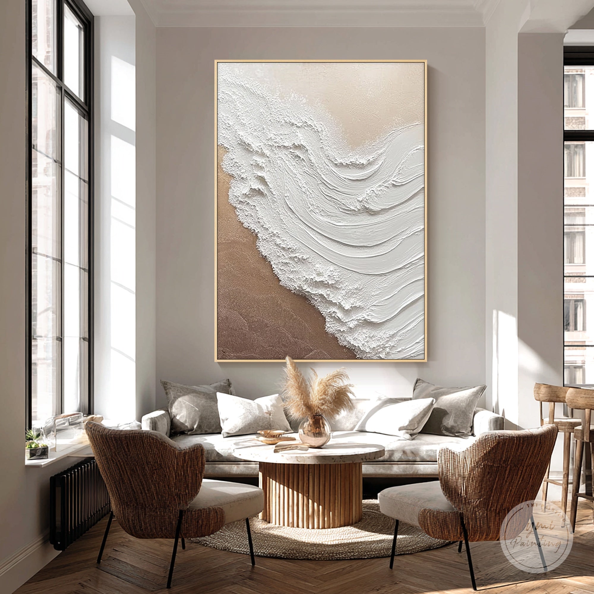 Textured wave painting with sculptural surface