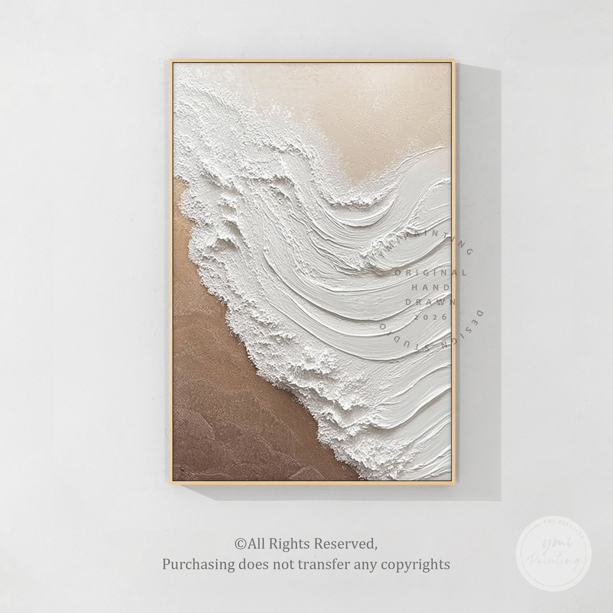 Minimalist ocean wave artwork in beige tones