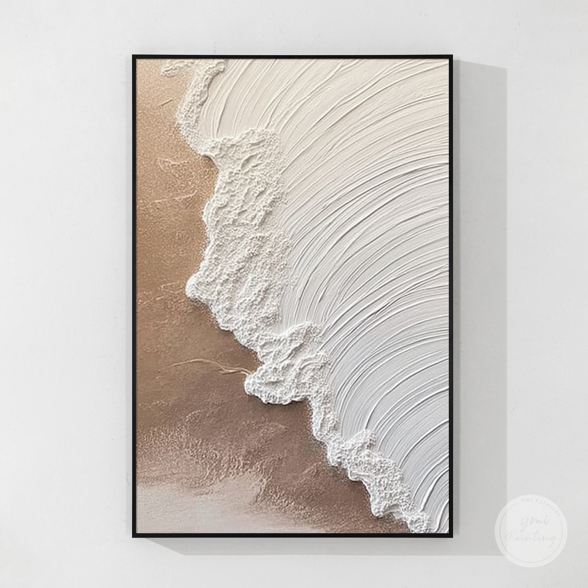 Abstract Coastal Wave Wall Art Textured Beige White Painting