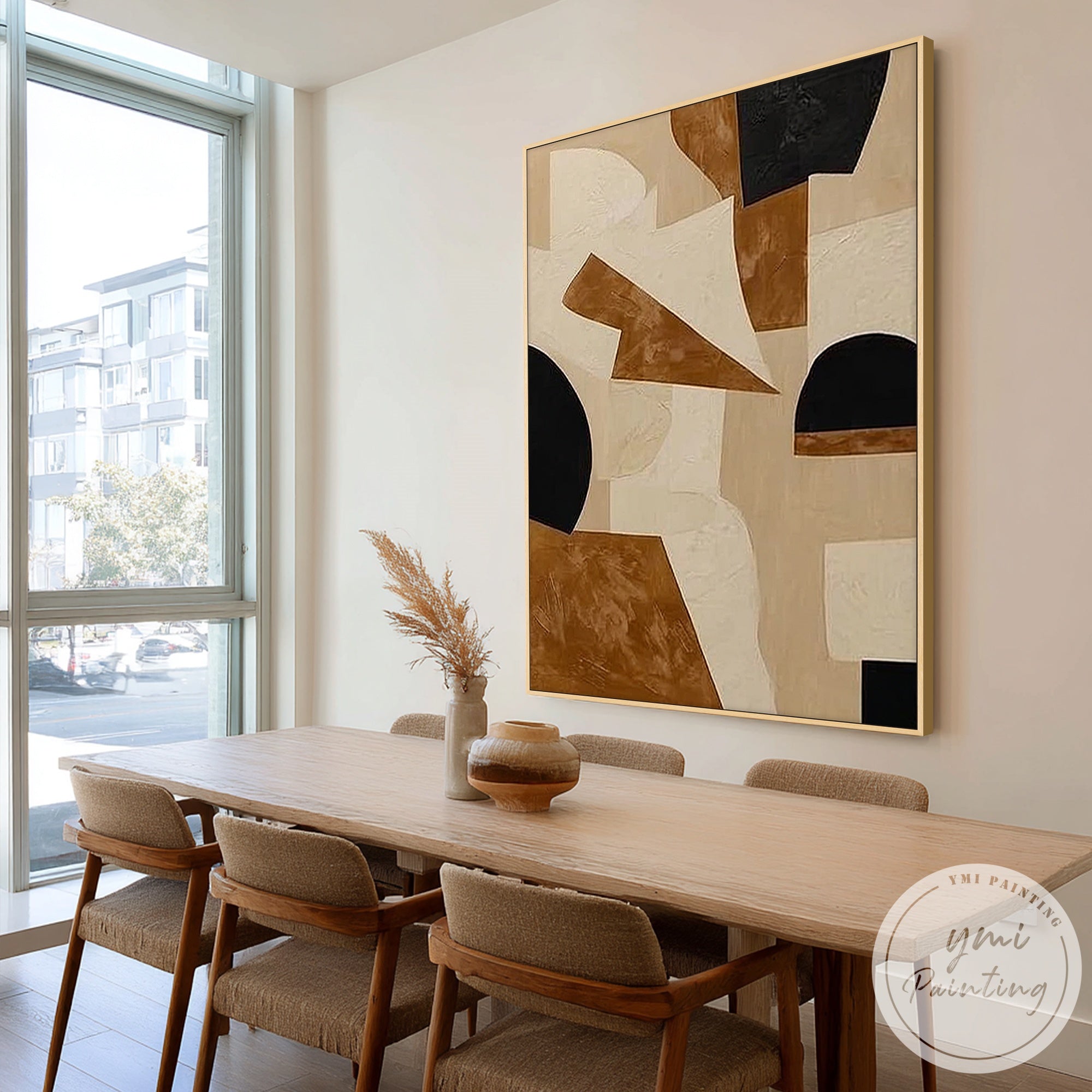 minimalist abstract wall art with curved and angular forms