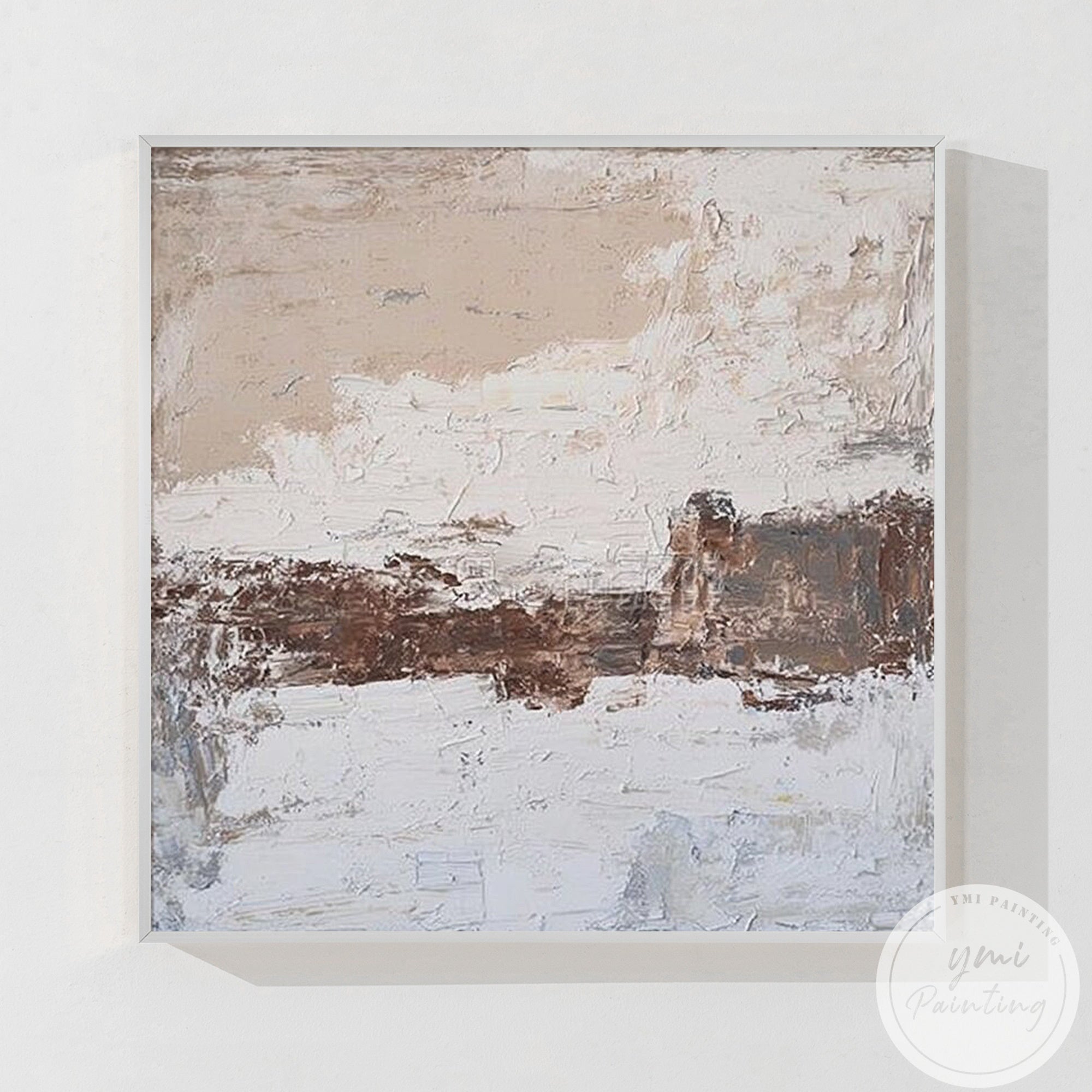 neutral abstract landscape painting with beige and brown textured layers