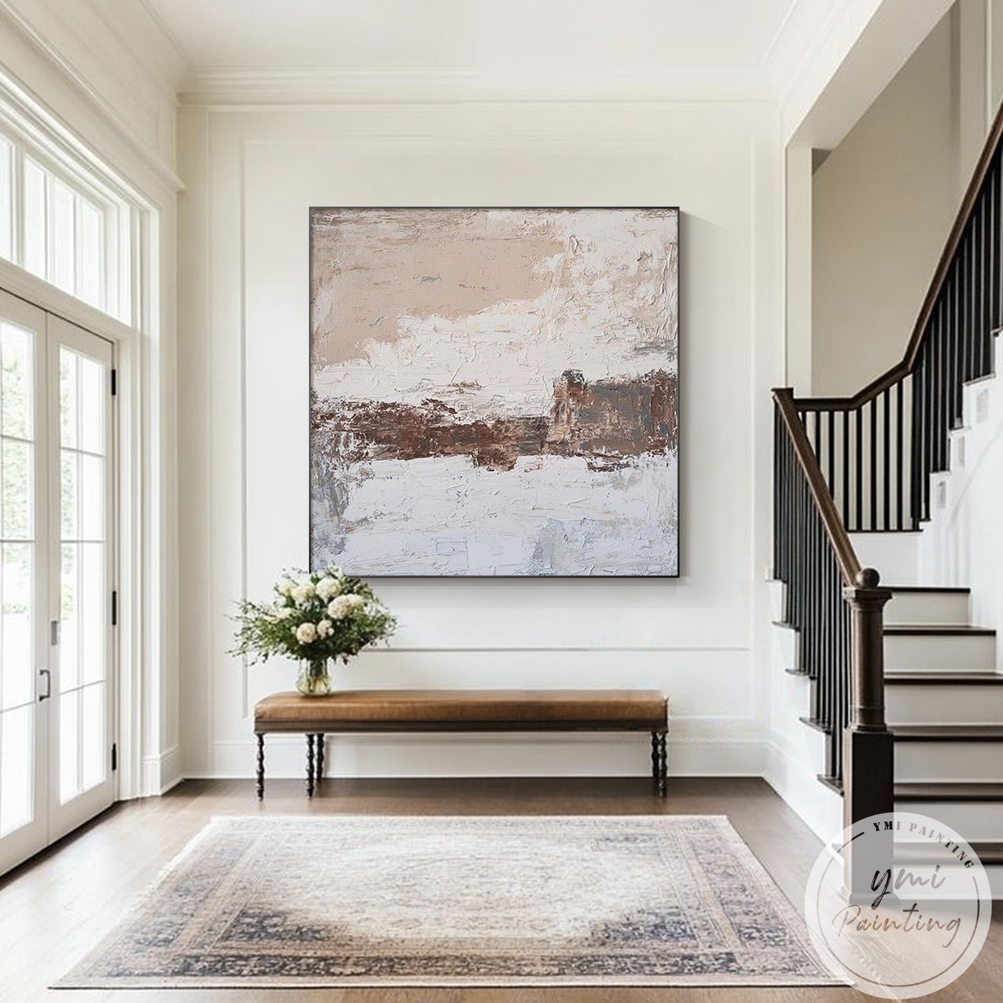 modern neutral wall art with beige cream and brown palette