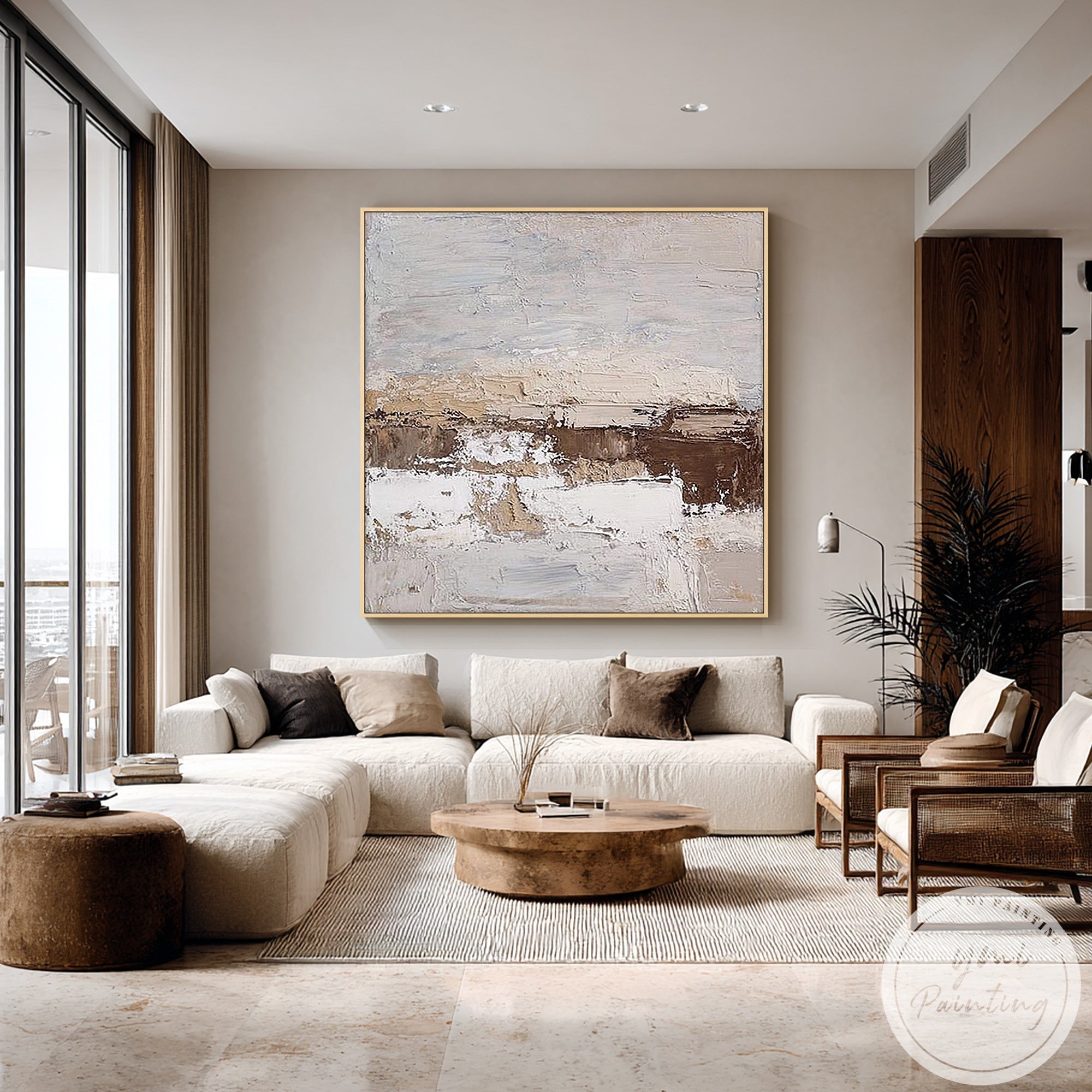beige brown abstract landscape painting
