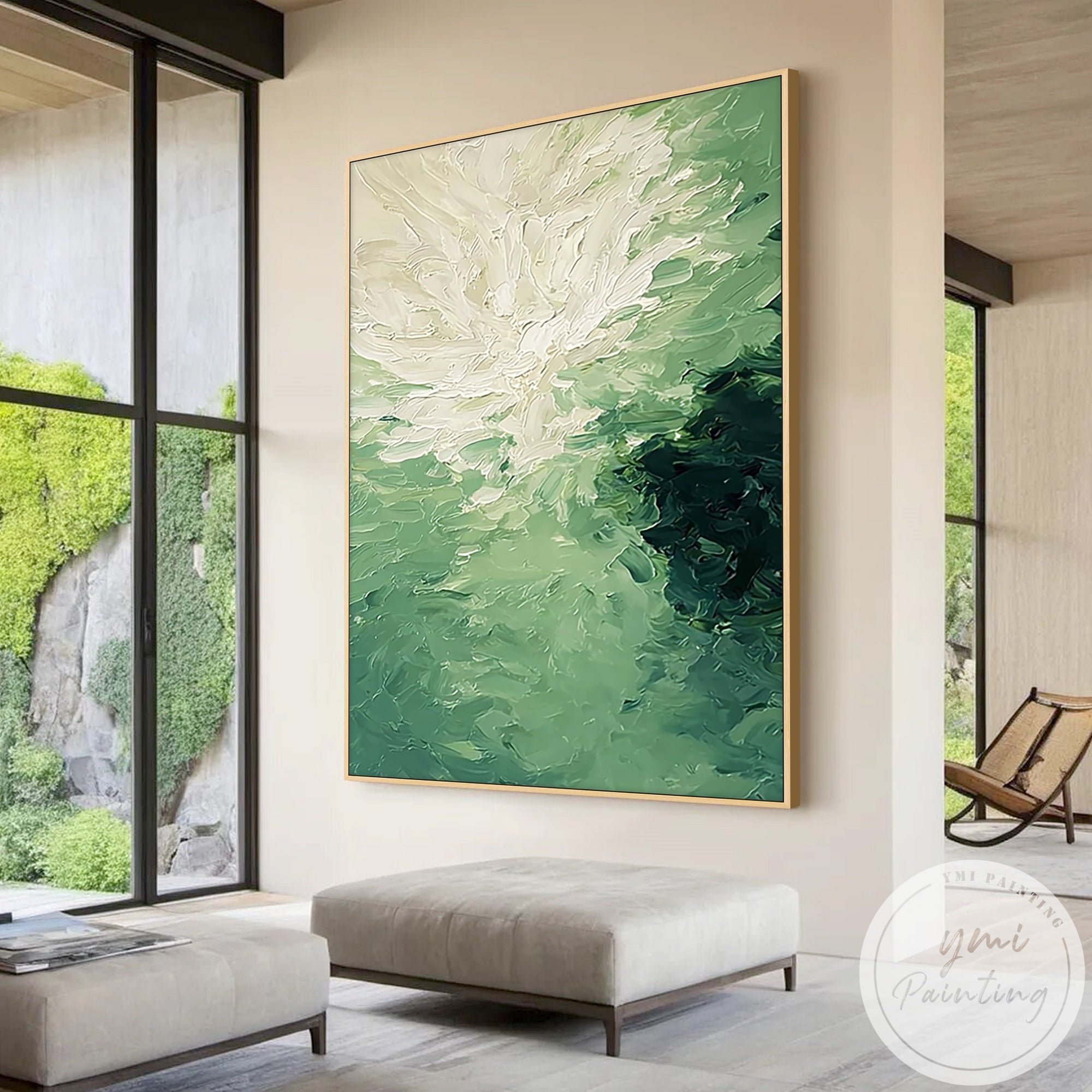 textured abstract painting green neutral color palette