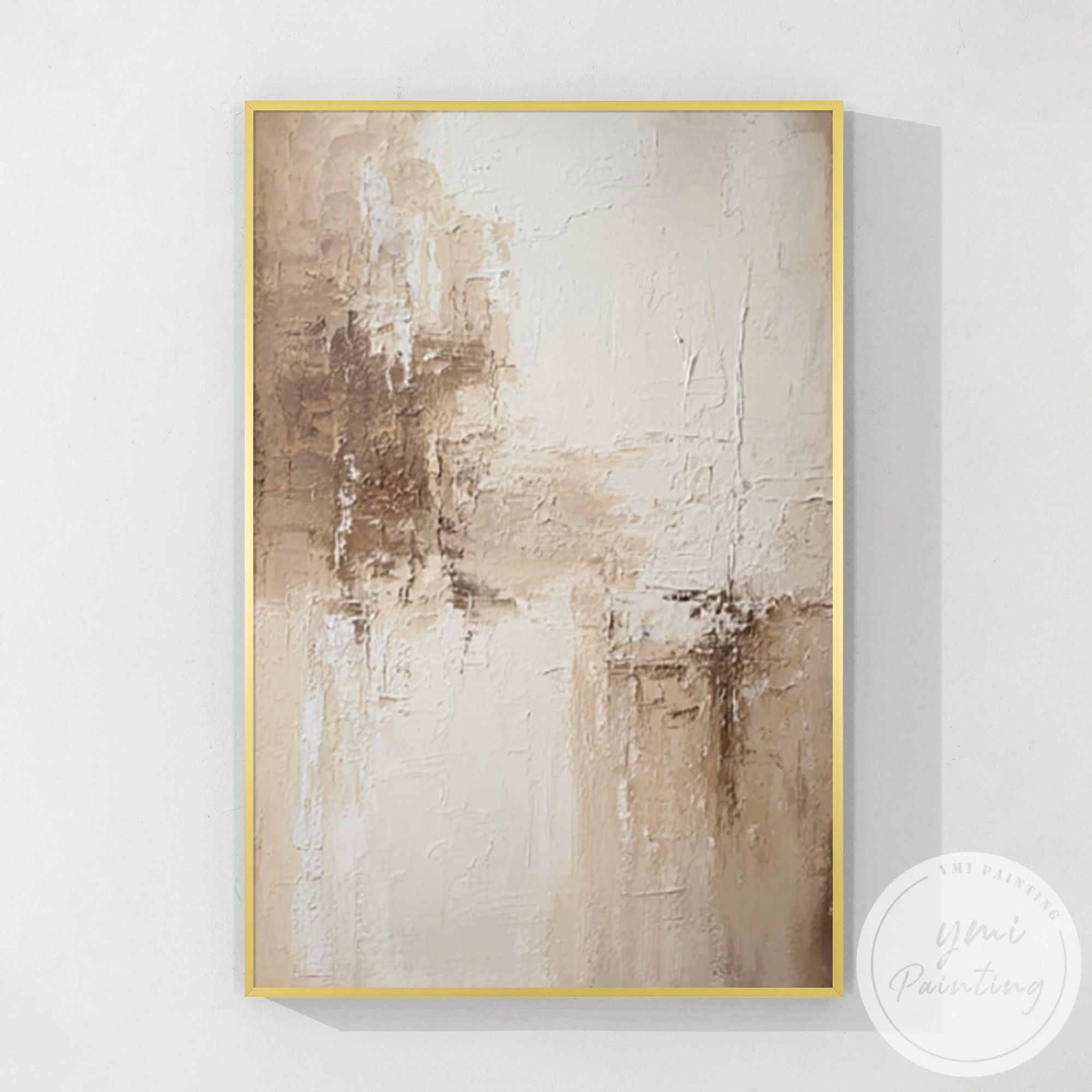 Neutral textured abstract painting beige and brown tones