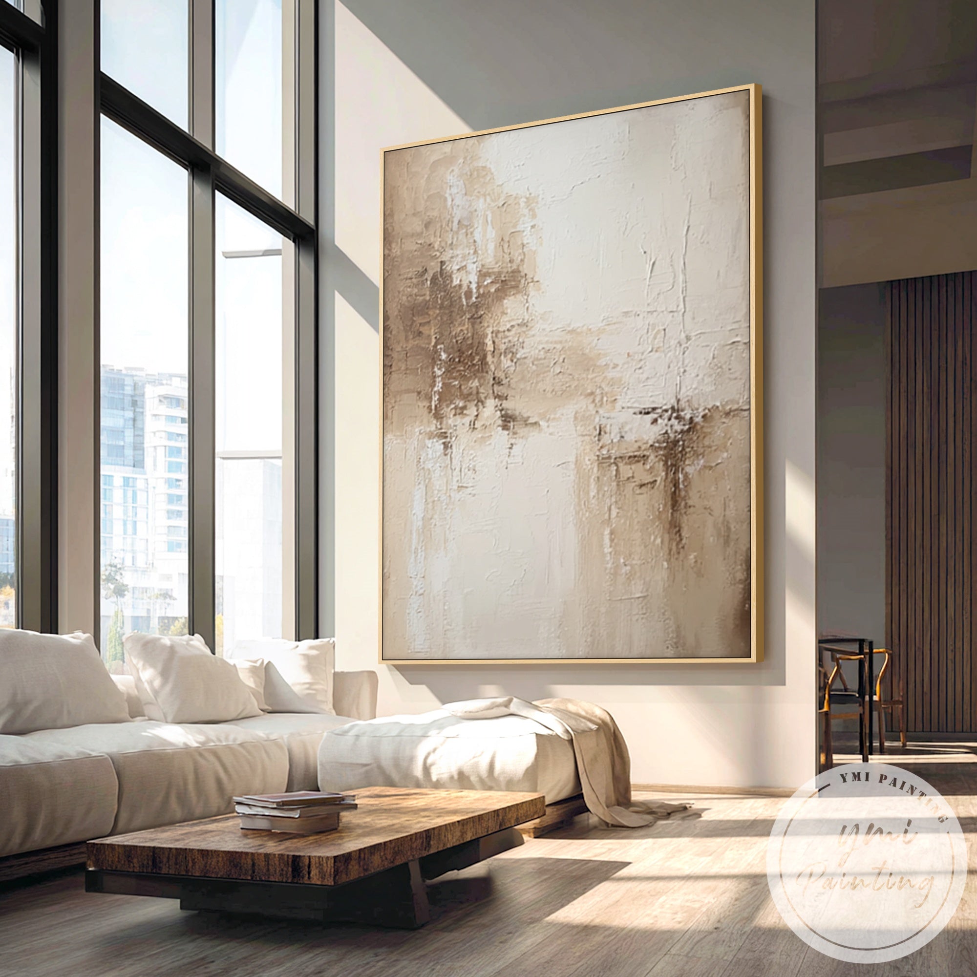 Brown beige minimalist textured wall art canvas